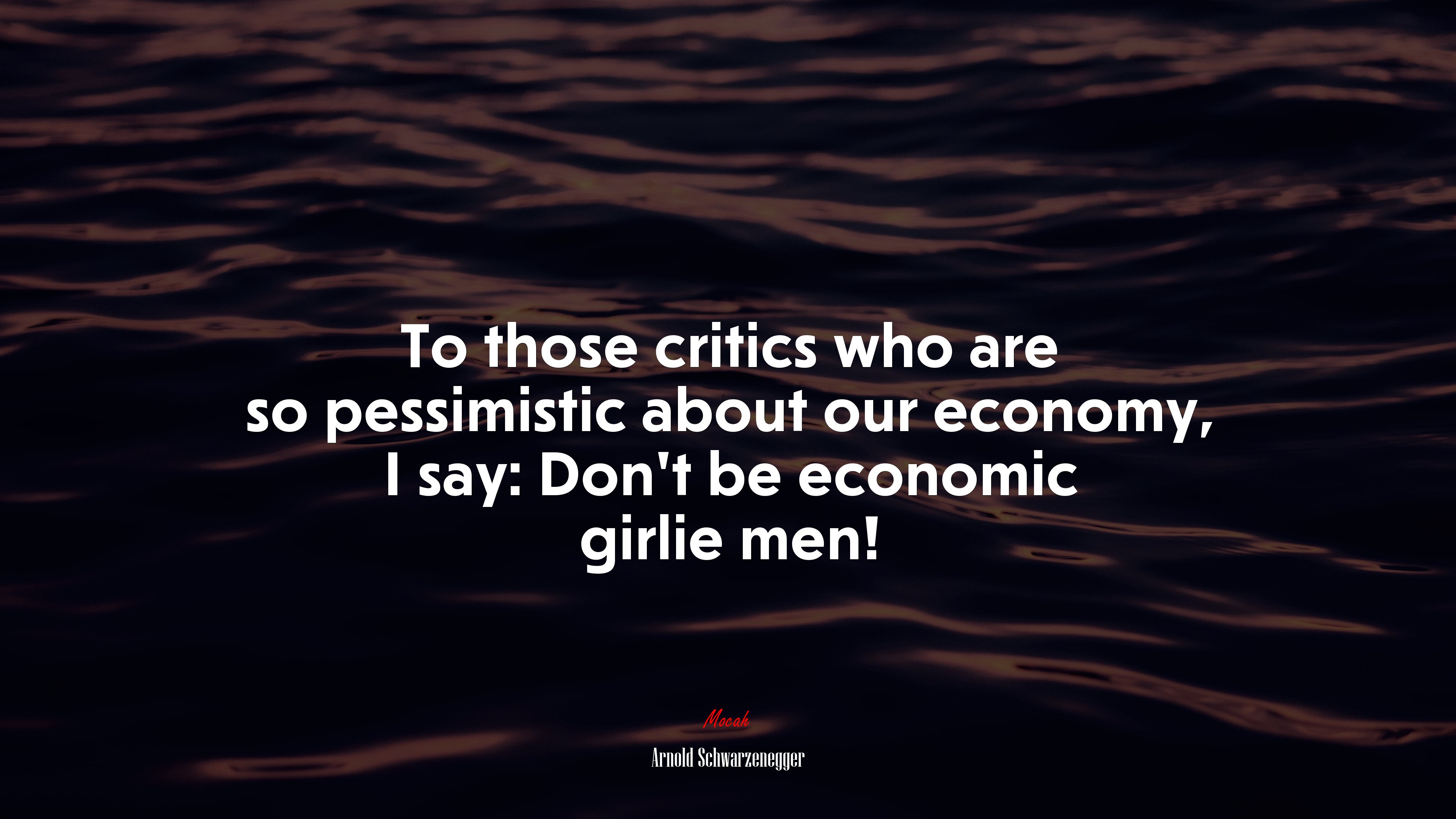 To those critics who are so pessimistic about our economy, I say: Don’t be economic girlie men! | Arnold Schwarzenegger quote HD Wallpaper