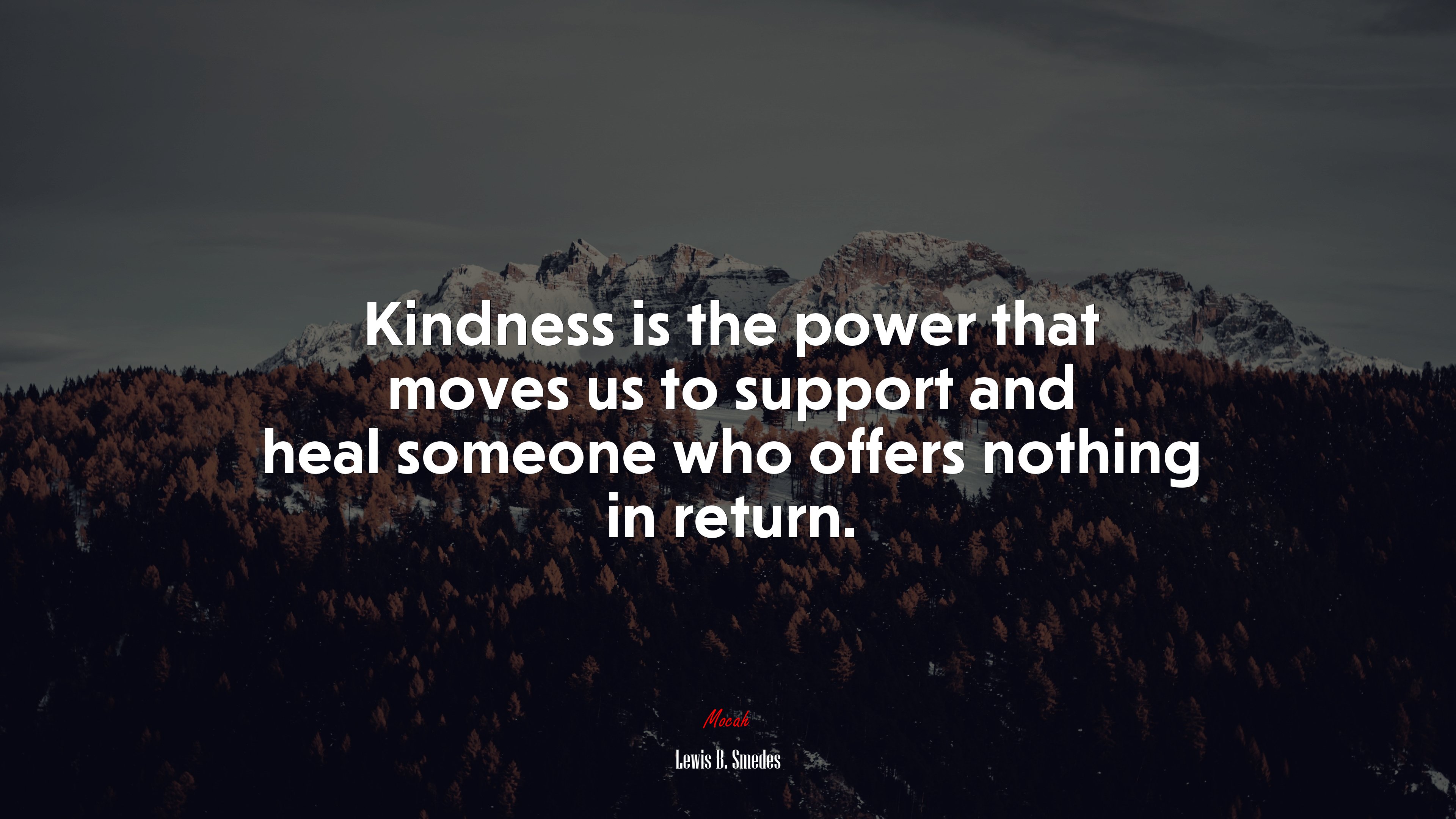 Kindness is the power that moves us to support and heal someone who offers nothing in return. | Lewis B. Smedes quote HD Wallpaper