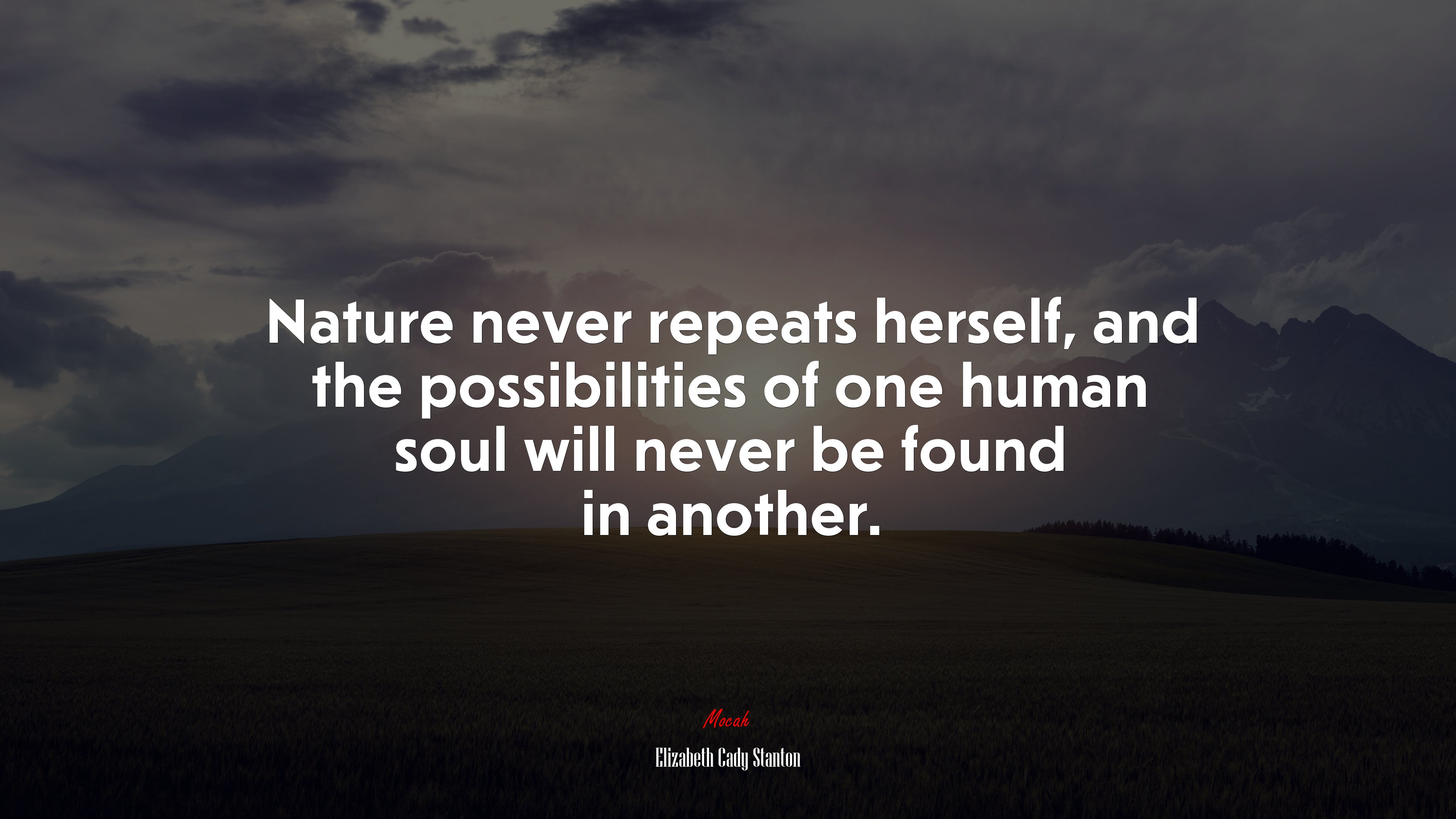 Nature never repeats herself, and the possibilities of one human soul will never be found in another. | Elizabeth Cady Stanton quote HD Wallpaper