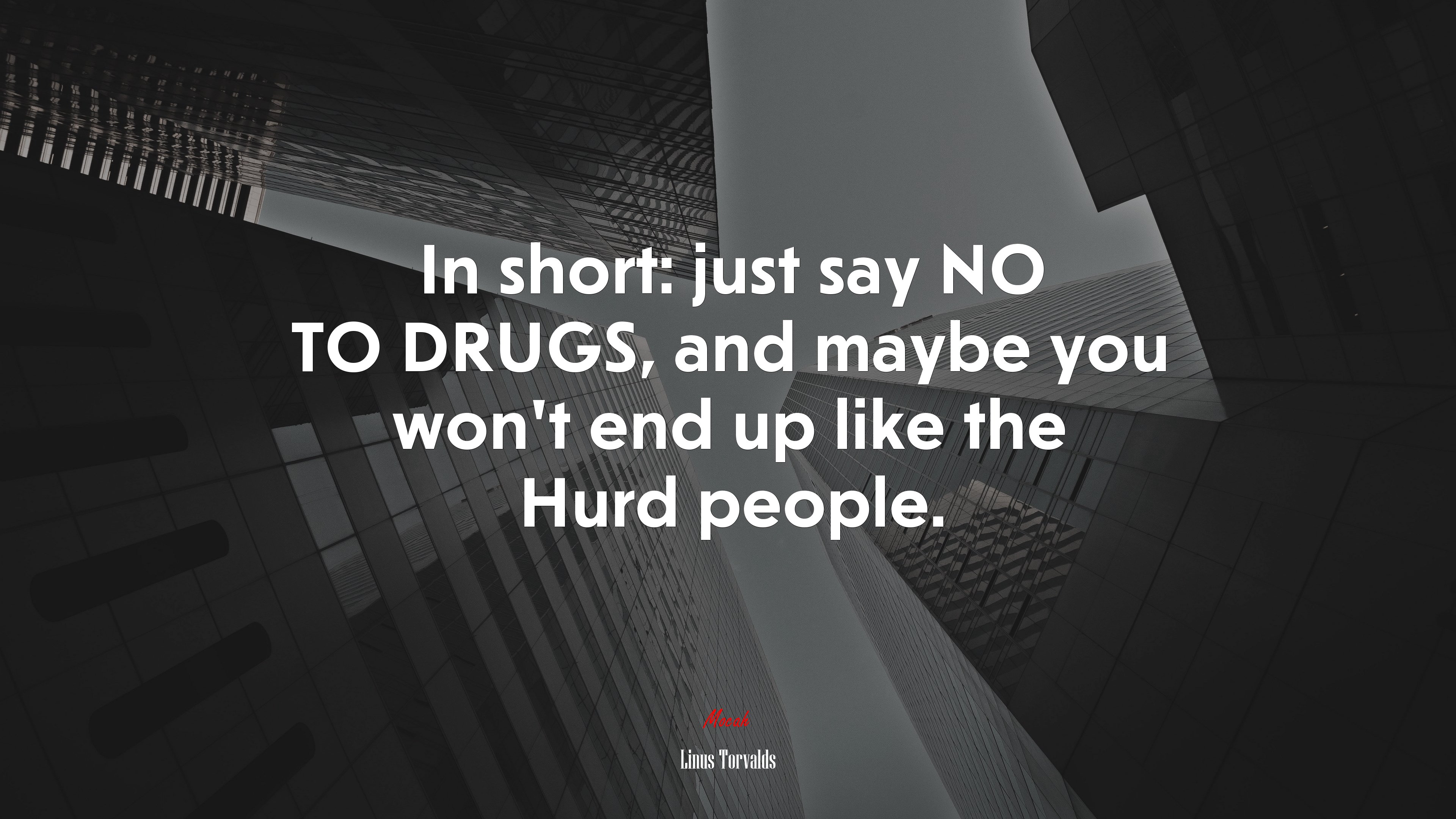 In short: just say NO TO DRUGS, and maybe you won’t end up like the Hurd people. | Linus Torvalds quote HD Wallpaper