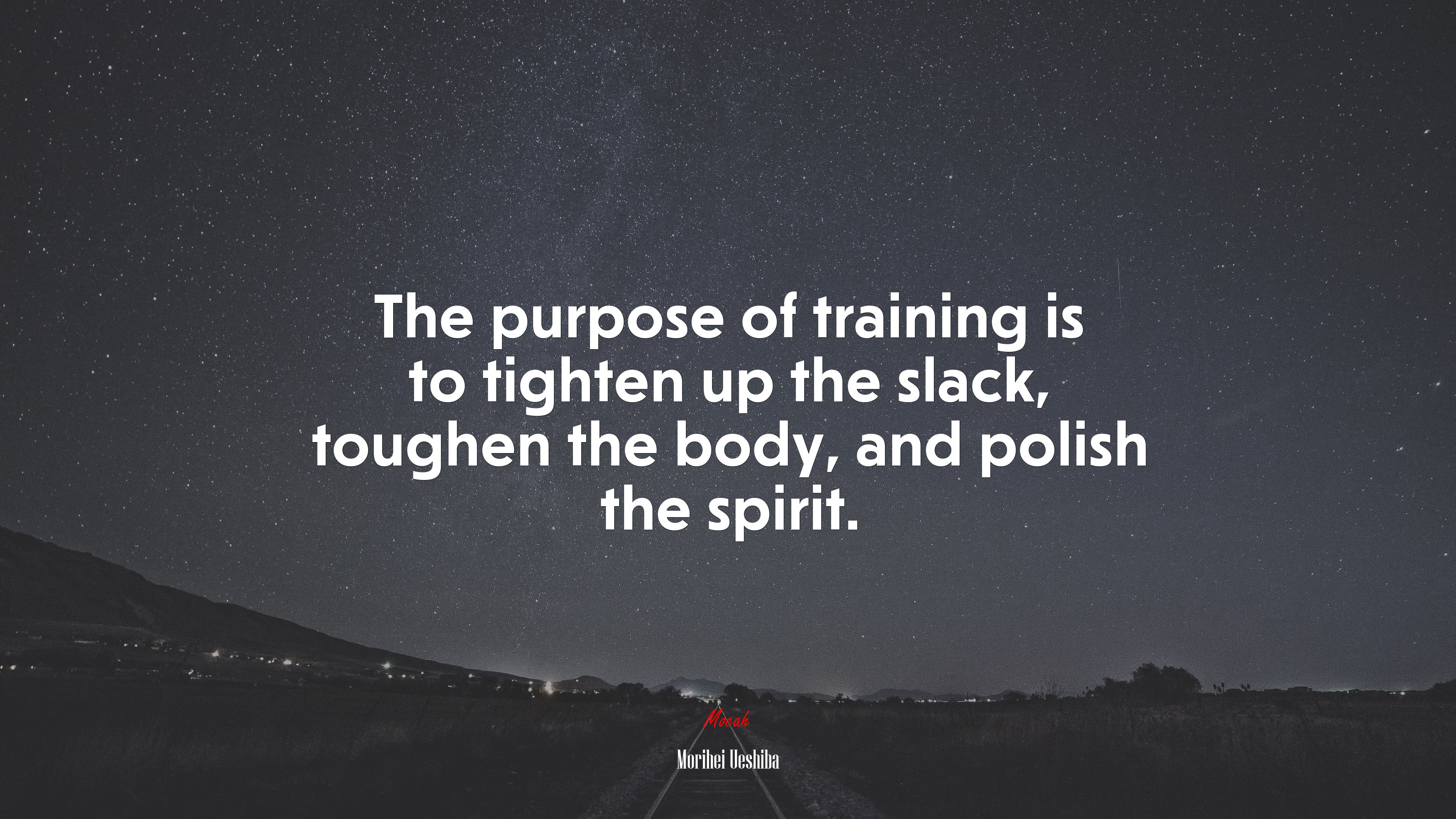 The purpose of training is to tighten up the slack, toughen the body, and polish the spirit. | Morihei Ueshiba quote HD Wallpaper