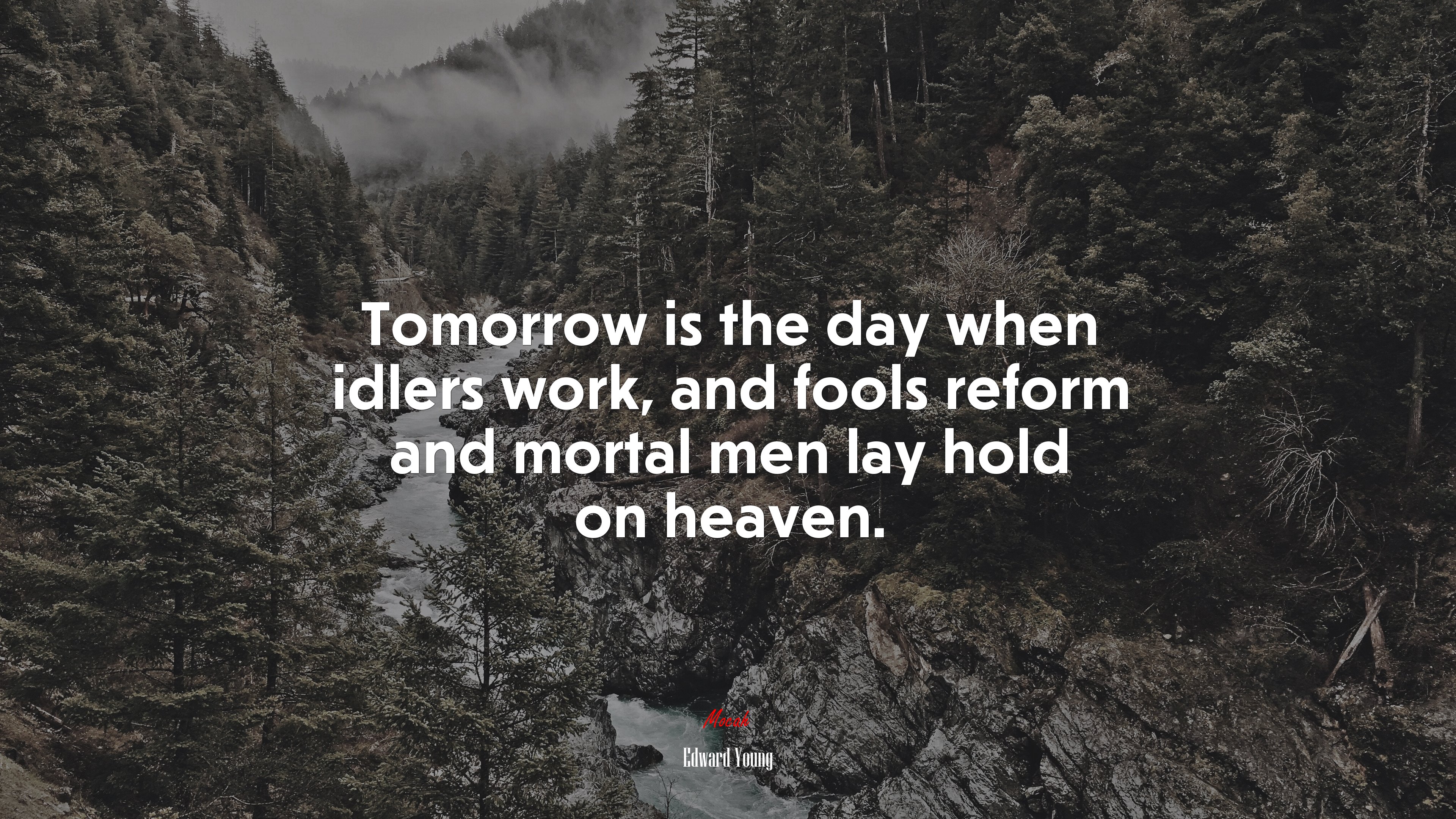 Tomorrow is the day when idlers work, and fools reform and mortal men lay hold on heaven. | Edward Young quote HD Wallpaper