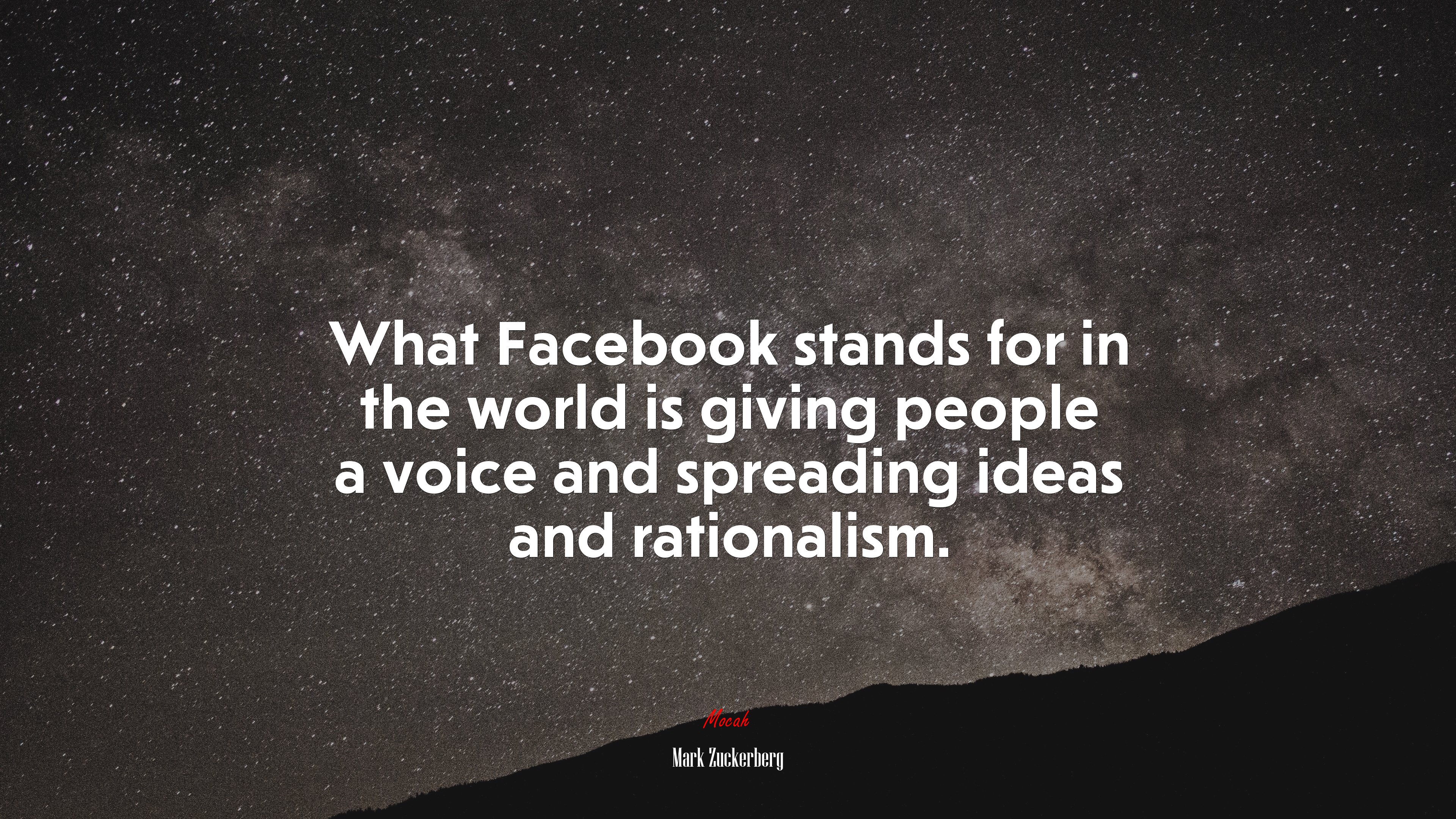 What Facebook stands for in the world is giving people a voice and spreading ideas and rationalism. | Mark Zuckerberg quote HD Wallpaper