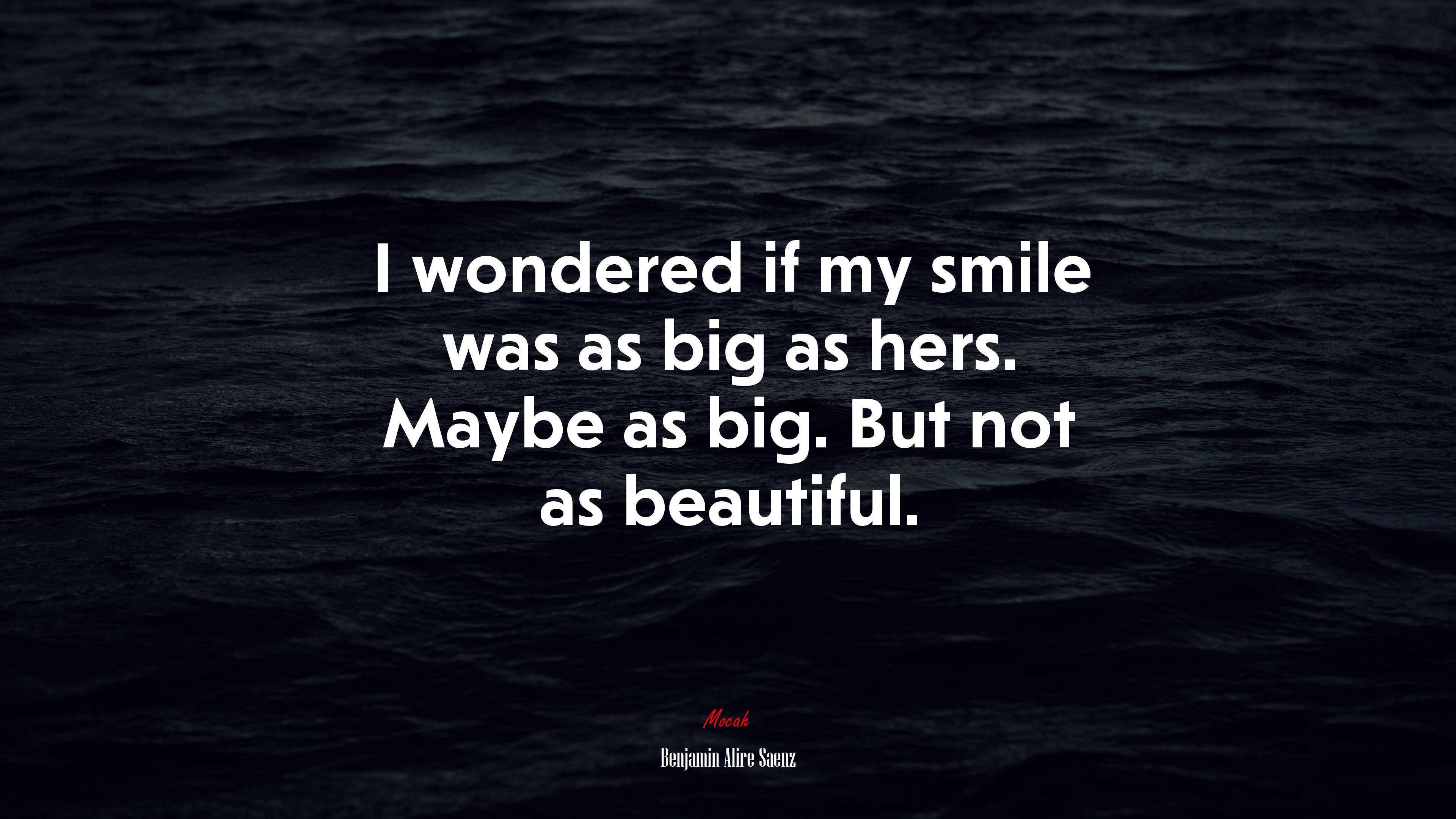 I wondered if my smile was as big as hers. Maybe as big. But not as beautiful. | Benjamin Alire Sáenz quote HD Wallpaper