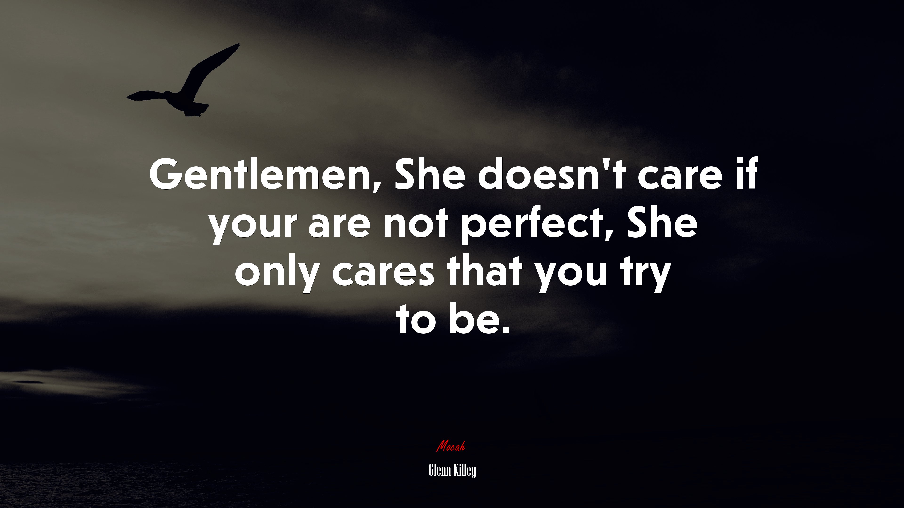 Gentlemen, She doesn’t care if your are not perfect, She only cares that you try to be. | Glenn Killey quote HD Wallpaper
