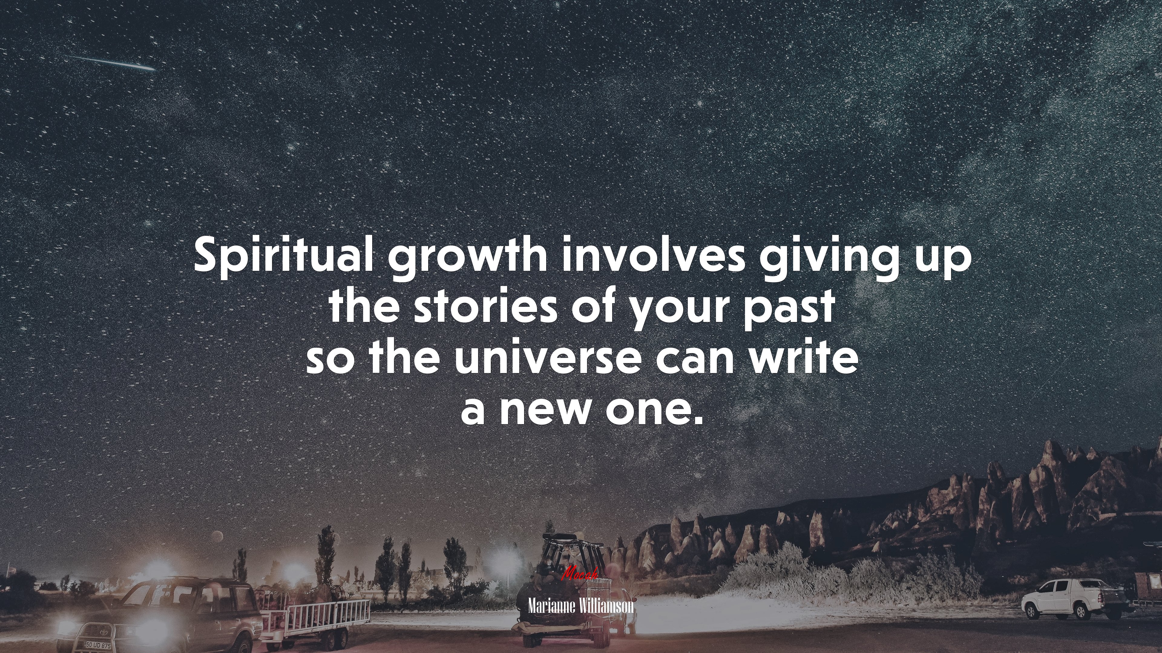 Spiritual growth involves giving up the stories of your past so the universe can write a new one. | Marianne Williamson quote HD Wallpaper
