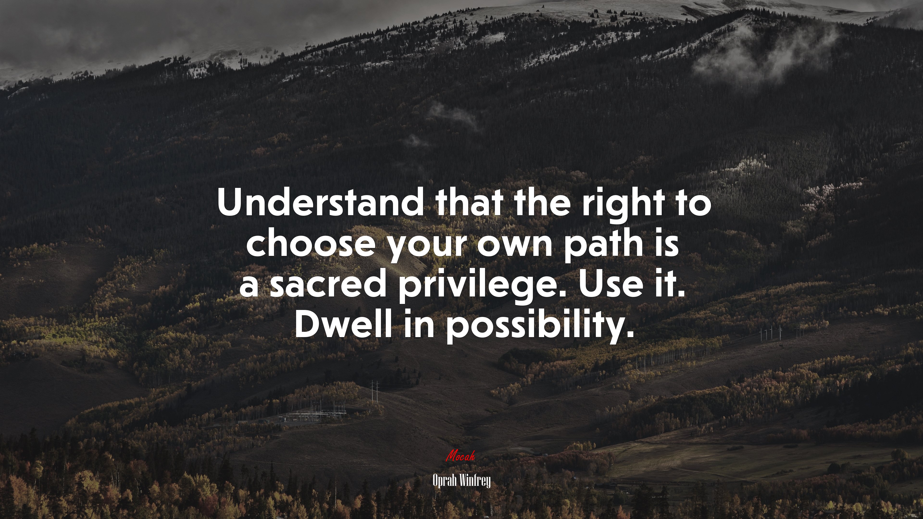 Understand that the right to choose your own path is a sacred privilege. Use it. Dwell in possibility. | Oprah Winfrey quote HD Wallpaper