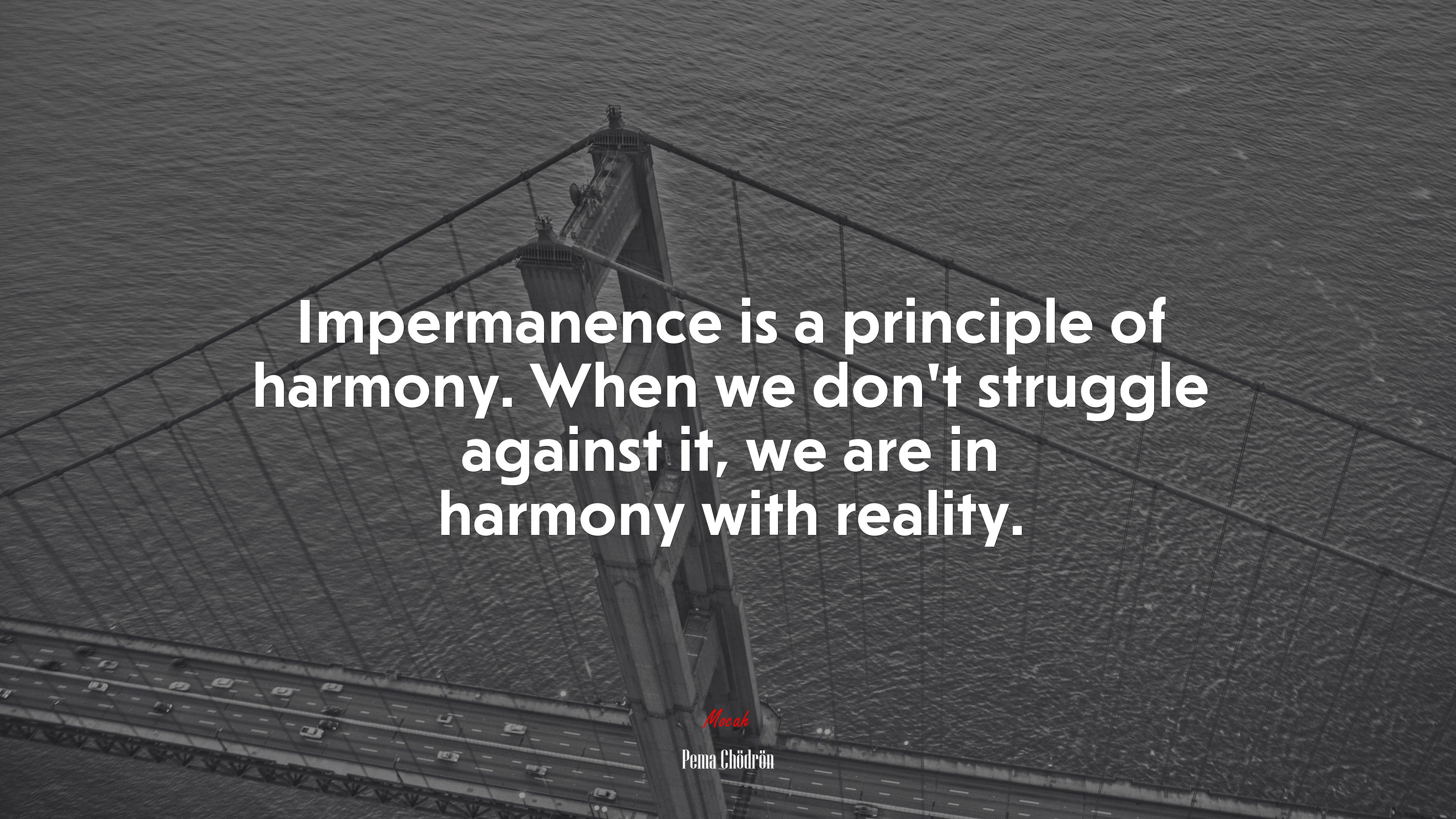 Impermanence is a principle of harmony. When we don’t struggle against it, we are in harmony with reality. | Pema Chödrön quote HD Wallpaper