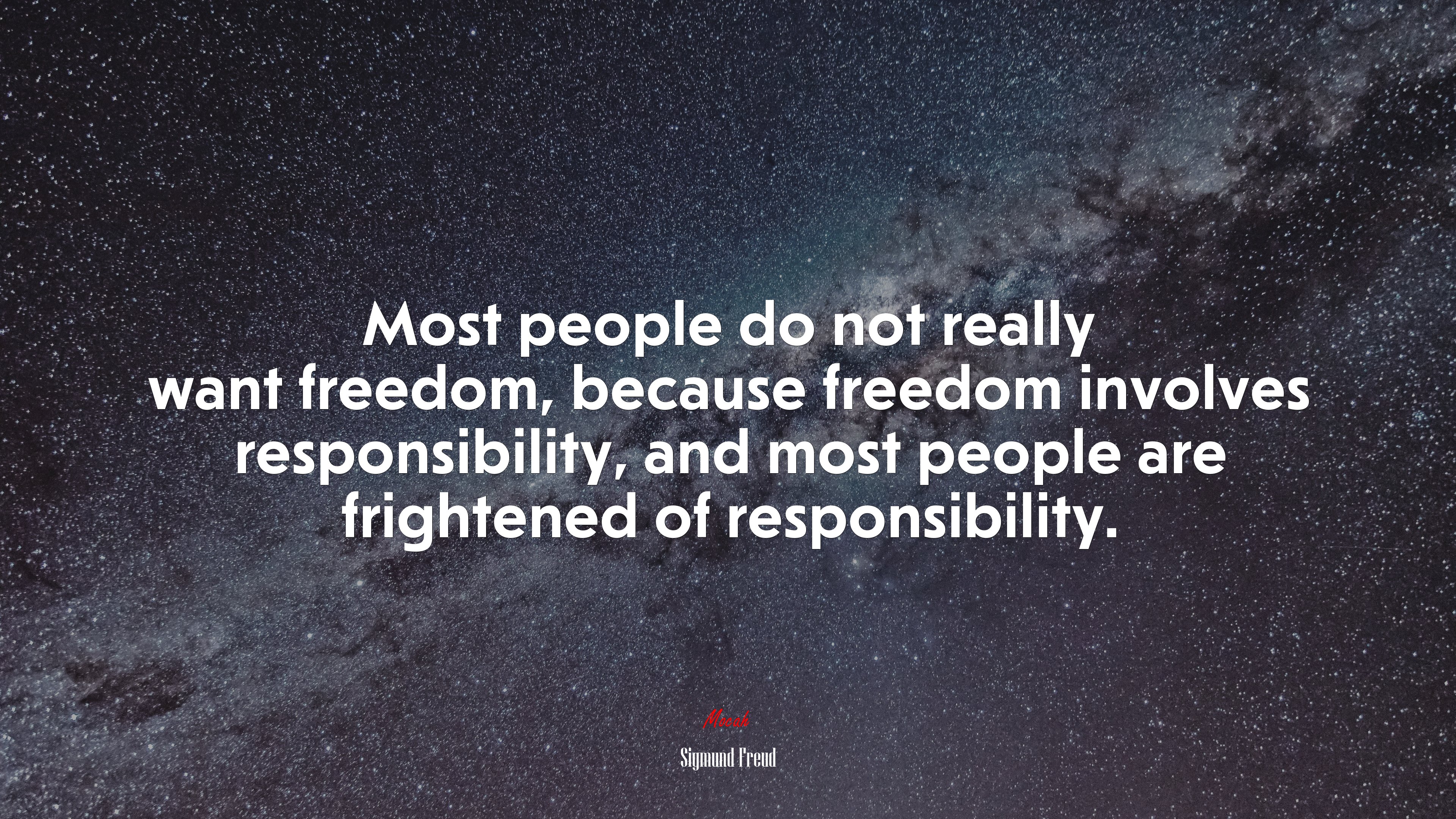 Most people do not really want freedom, because freedom involves responsibility, and most people are frightened of responsibility. | Sigmund Freud quote HD Wallpaper