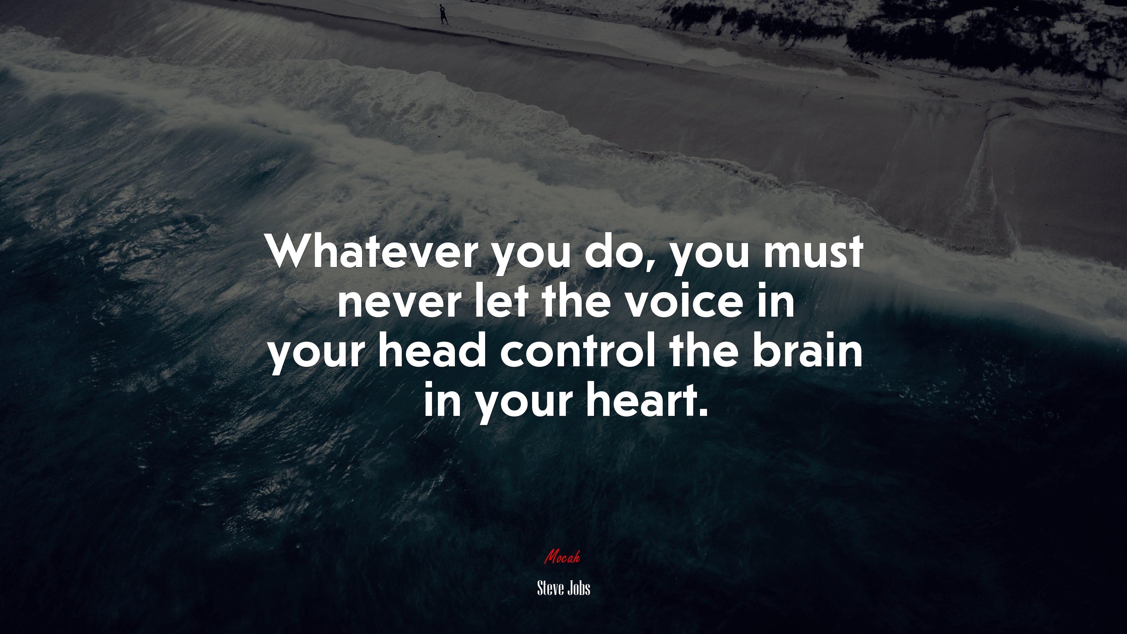 Whatever you do, you must never let the voice in your head control the brain in your heart. | Steve Jobs quote HD Wallpaper