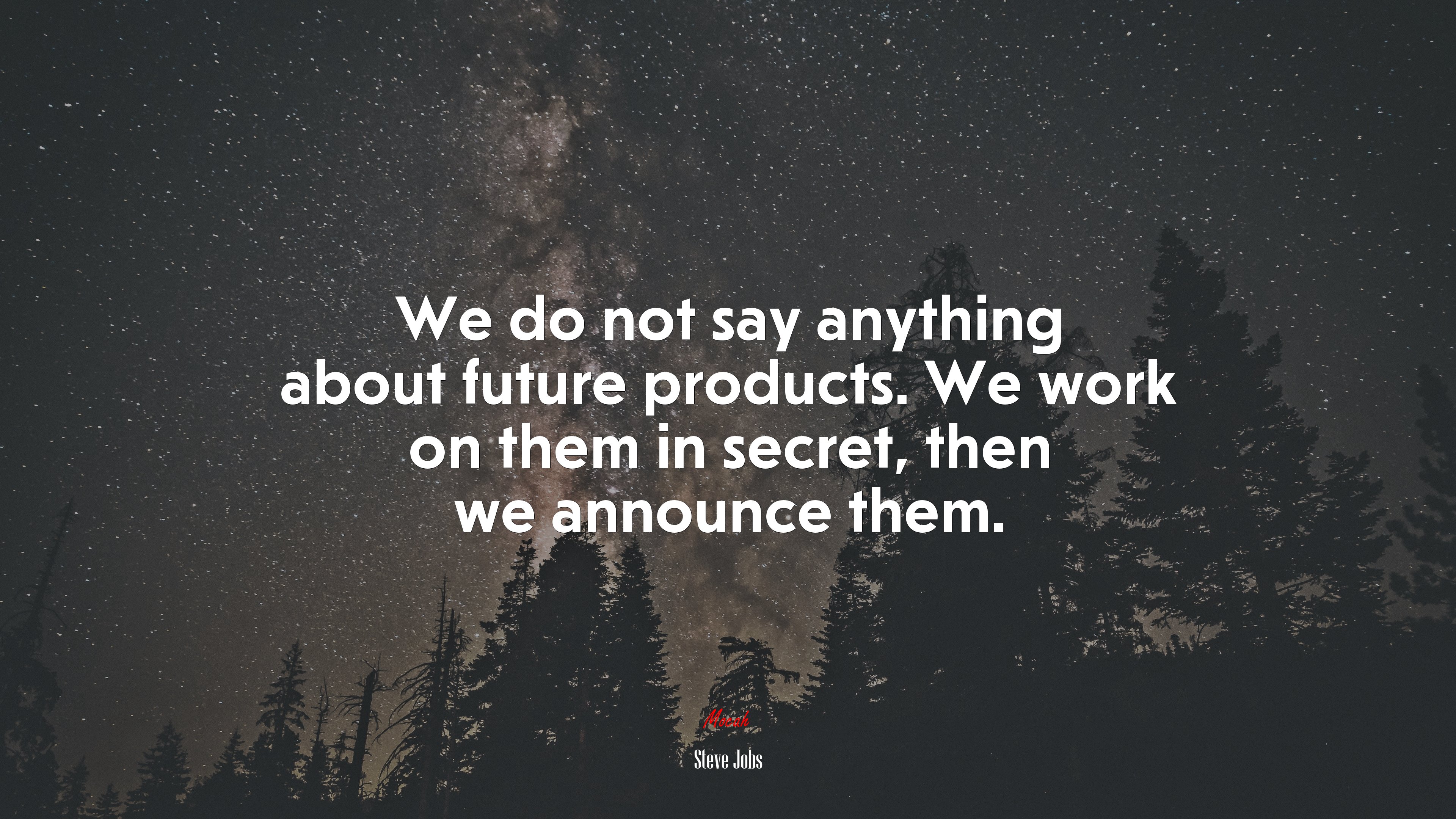 We do not say anything about future products. We work on them in secret, then we announce them. | Steve Jobs quote HD Wallpaper