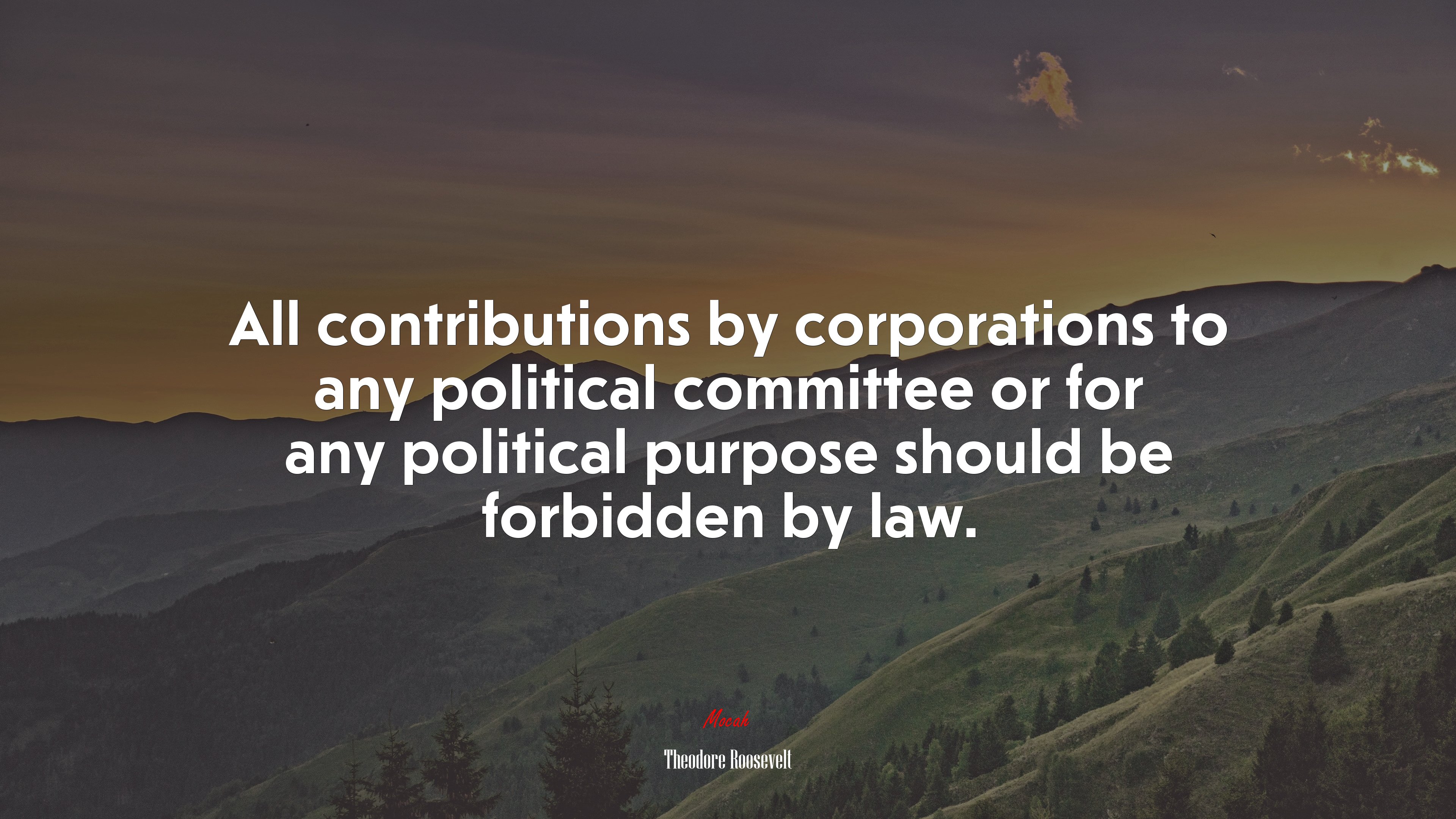 All contributions by corporations to any political committee or for any political purpose should be forbidden by law. | Theodore Roosevelt quote HD Wallpaper