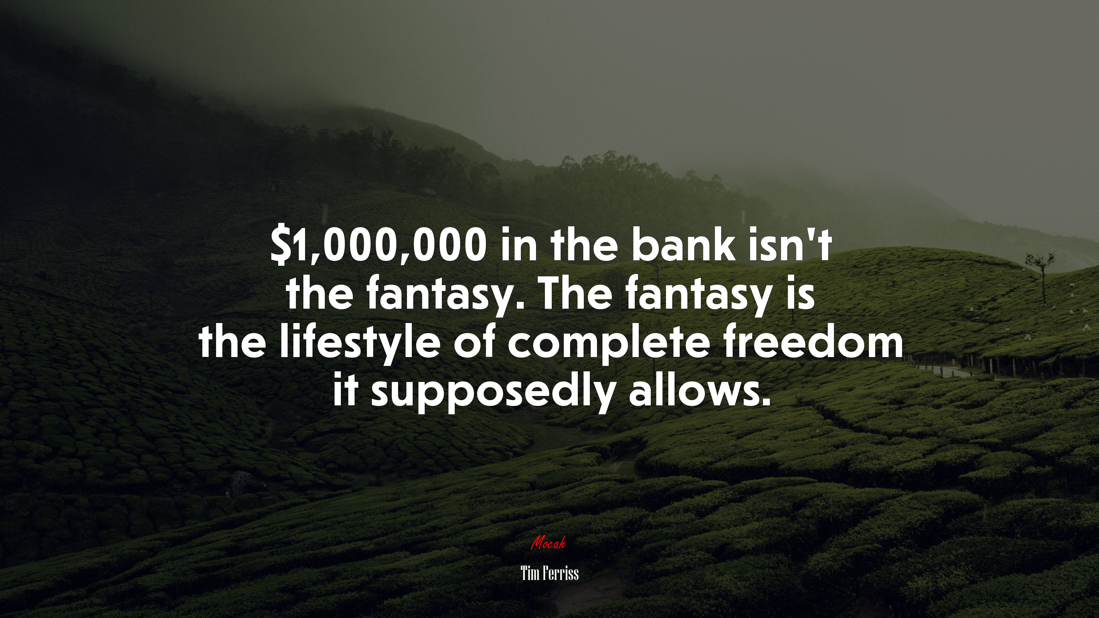 $1,000,000 in the bank isn’t the fantasy. The fantasy is the lifestyle of complete freedom it supposedly allows. | Tim Ferriss quote HD Wallpaper