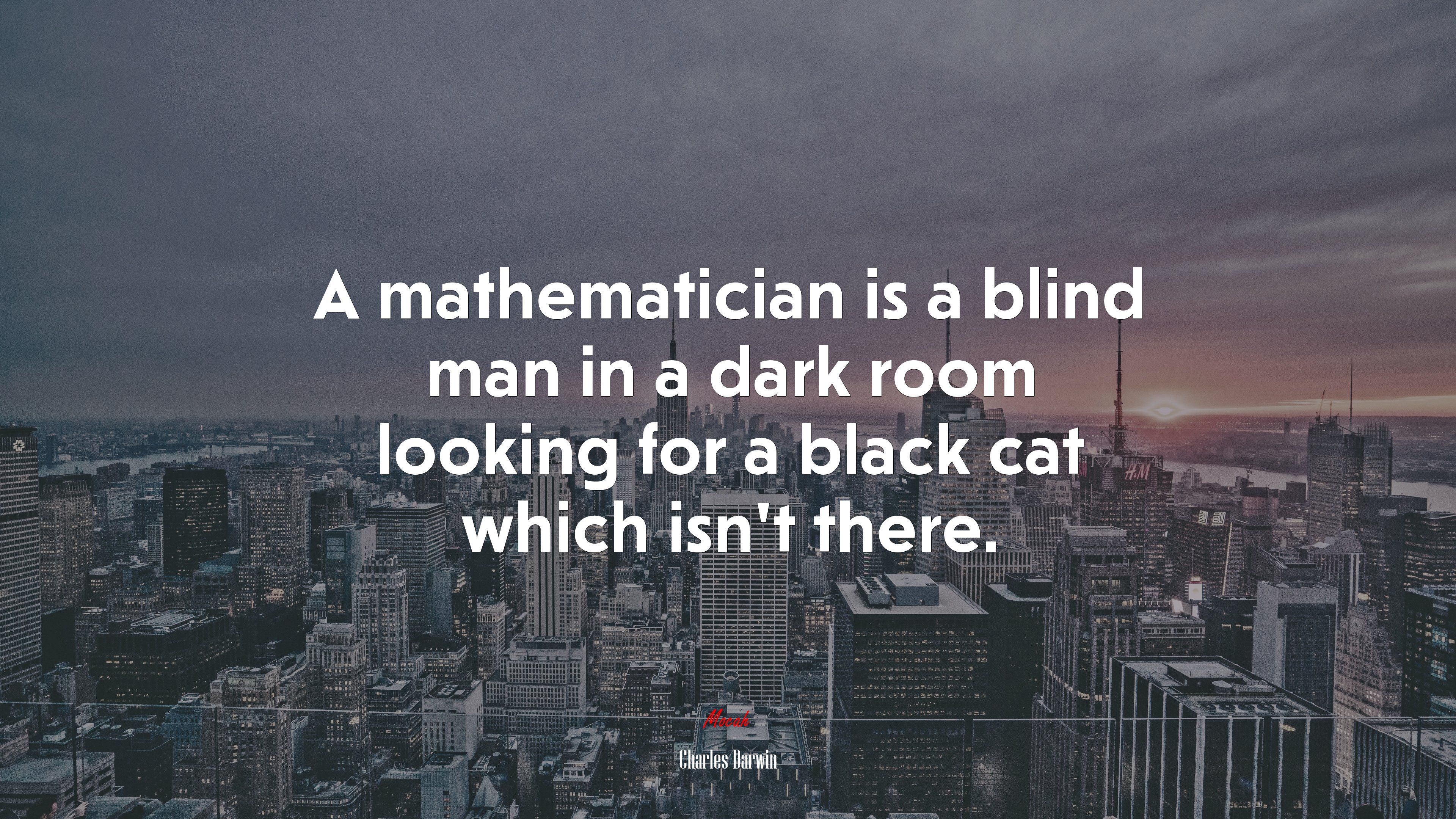 A mathematician is a blind man in a dark room looking for a black cat which isn’t there. | Charles Darwin quote HD Wallpaper