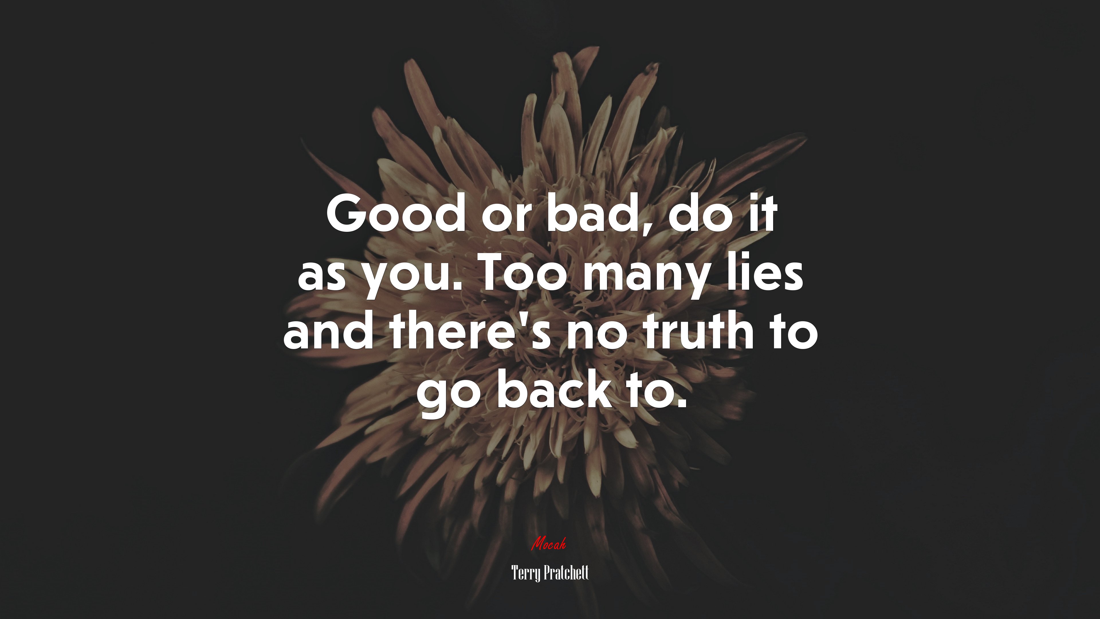 Good or bad, do it as you. Too many lies and there’s no truth to go back to. | Terry Pratchett quote HD Wallpaper