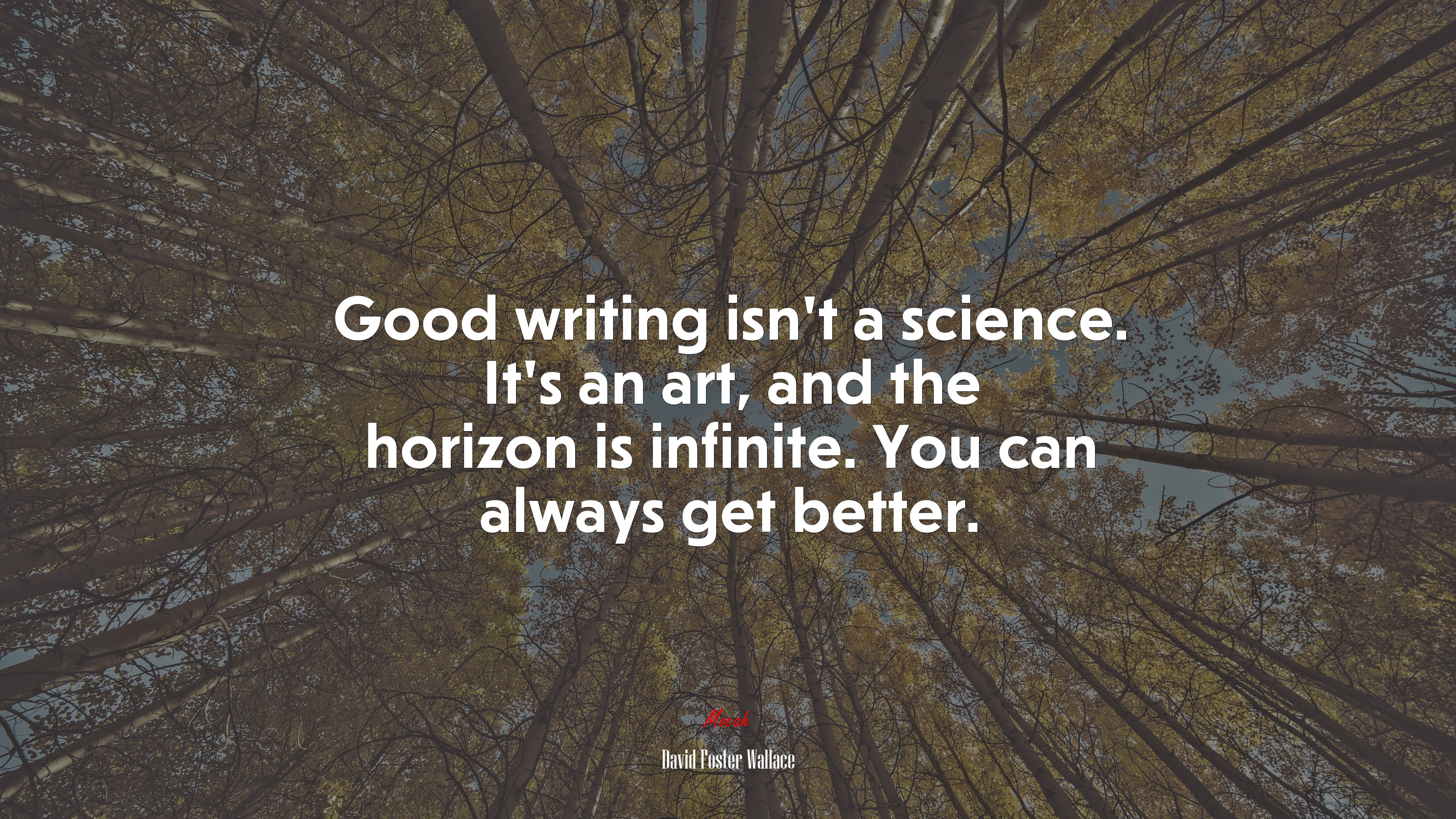Good writing isn’t a science. It’s an art, and the horizon is infinite. You can always get better. | David Foster Wallace quote HD Wallpaper