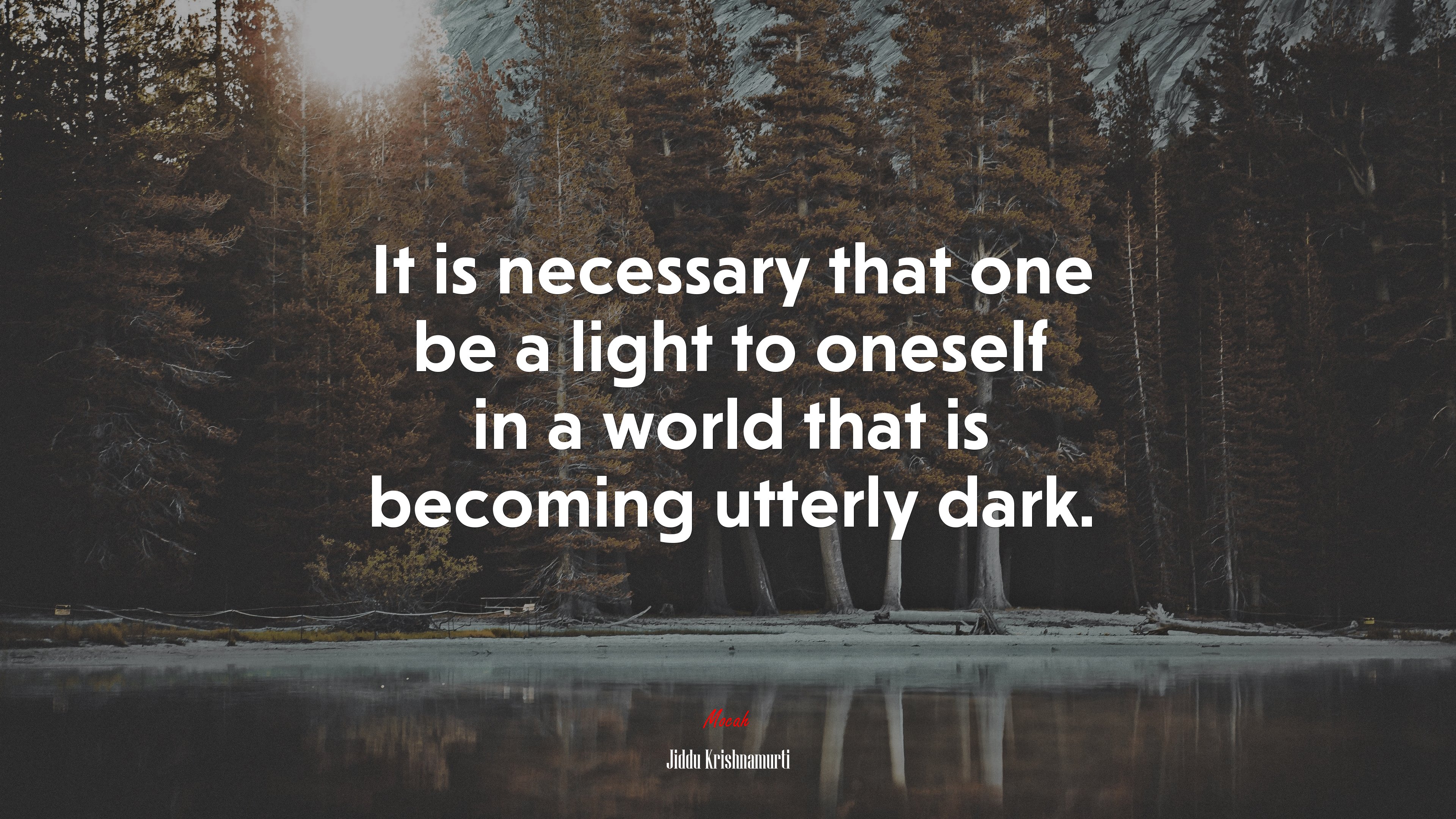 It is necessary that one be a light to oneself in a world that is becoming utterly dark. | Jiddu Krishnamurti quote HD Wallpaper