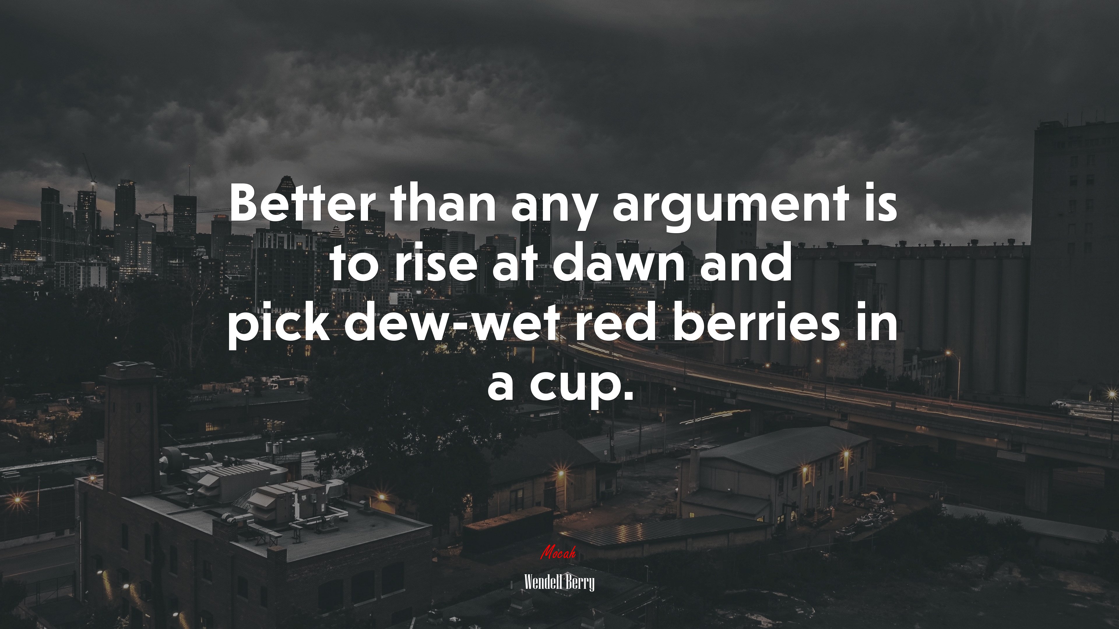 Better than any argument is to rise at dawn and pick dew-wet red berries in a cup. | Wendell Berry quote HD Wallpaper