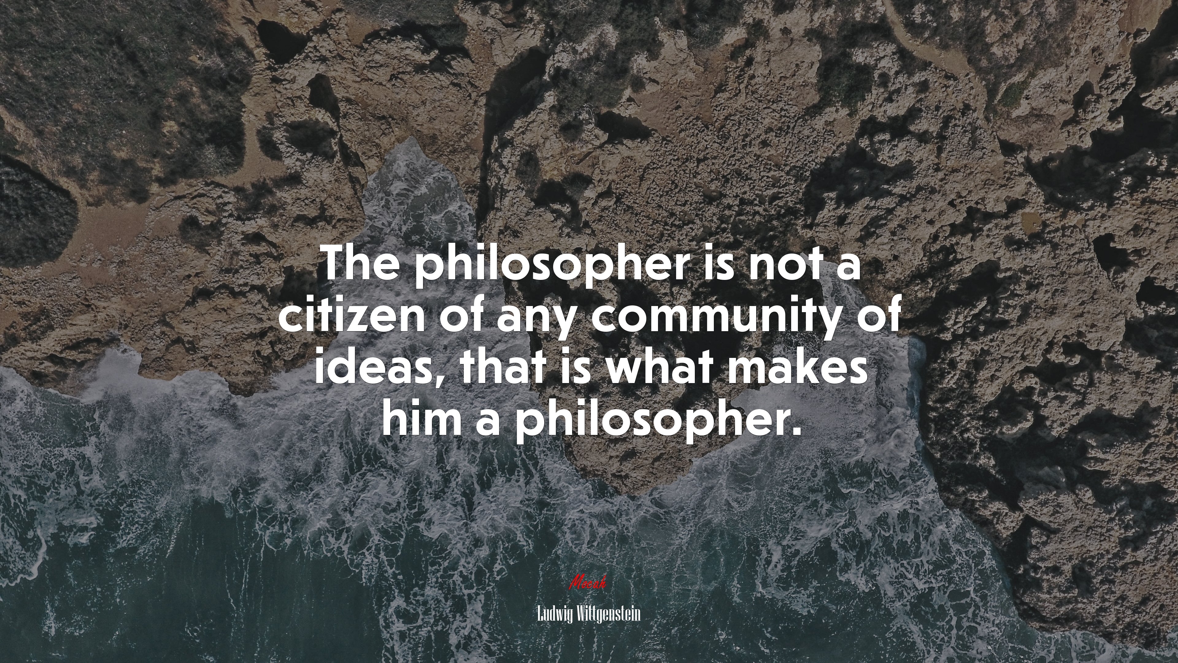 The philosopher is not a citizen of any community of ideas, that is what makes him a philosopher. | Ludwig Wittgenstein quote HD Wallpaper