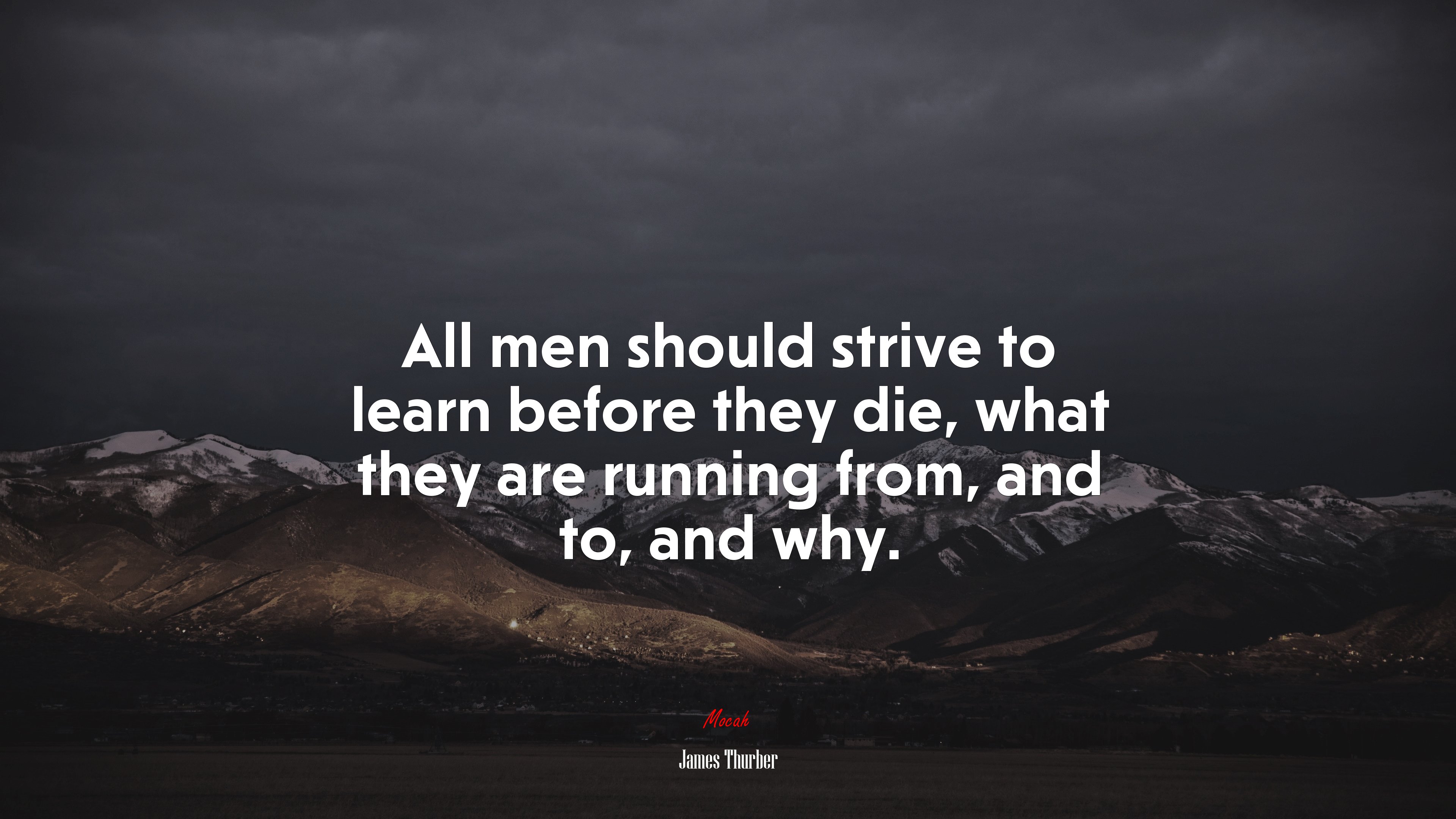 All men should strive to learn before they die, what they are running from, and to, and why. | James Thurber quote HD Wallpaper