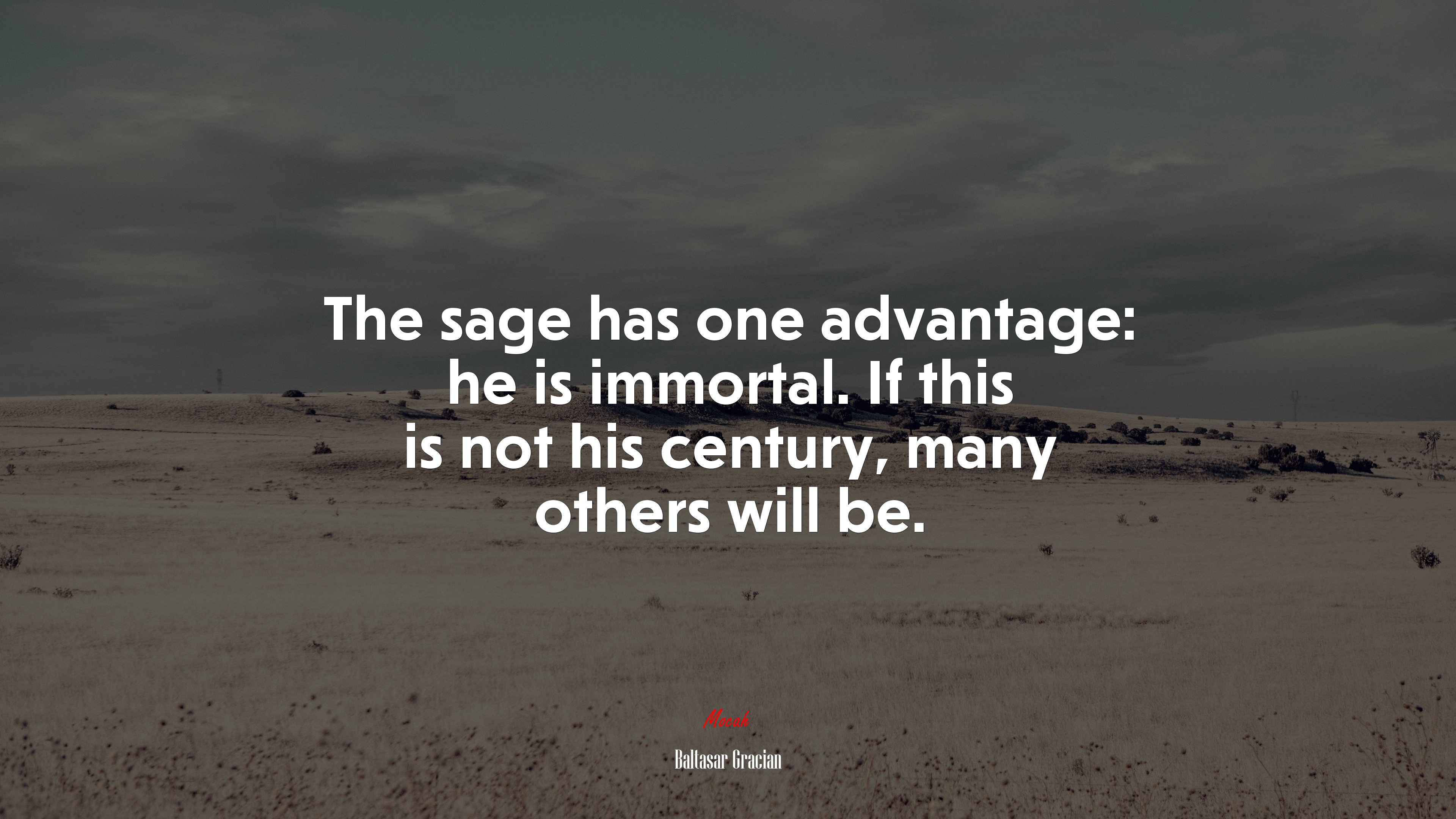 The sage has one advantage: he is immortal. If this is not his century, many others will be. | Baltasar Gracián quote HD Wallpaper