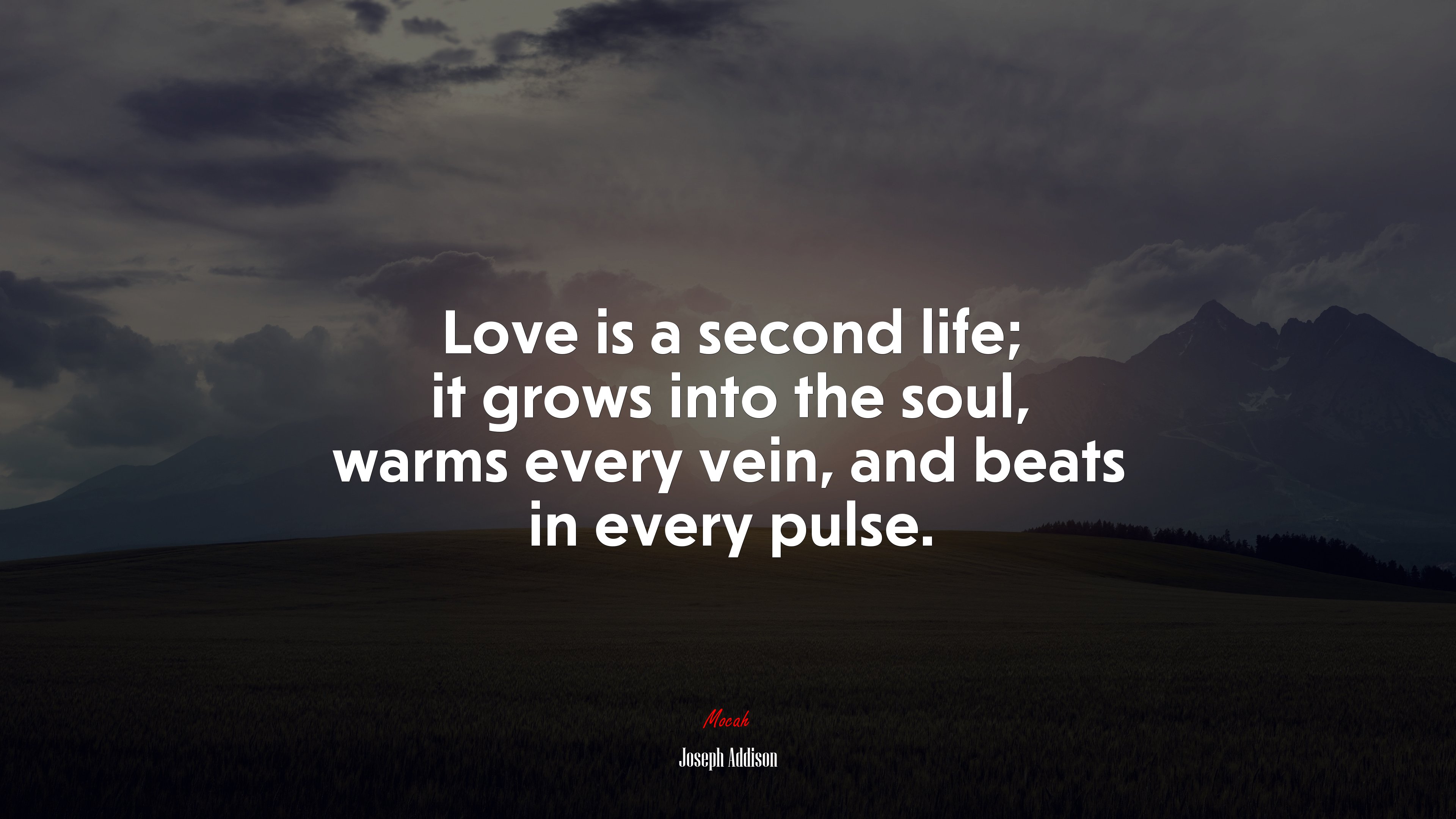 Love is a second life; it grows into the soul, warms every vein, and beats in every pulse. | Joseph Addison quote HD Wallpaper