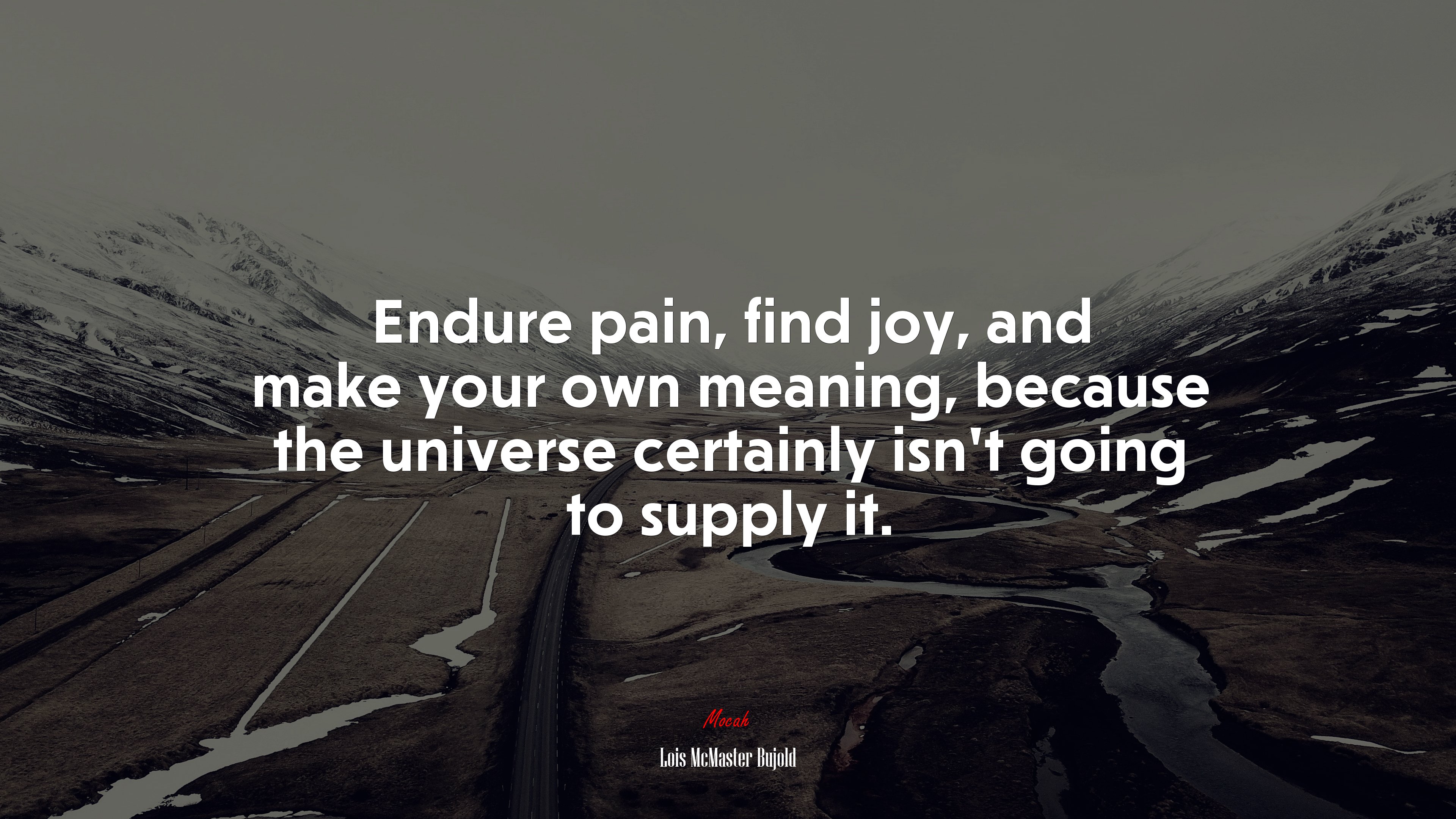 Endure pain, find joy, and make your own meaning, because the universe certainly isn’t going to supply it. | Lois McMaster Bujold quote HD Wallpaper