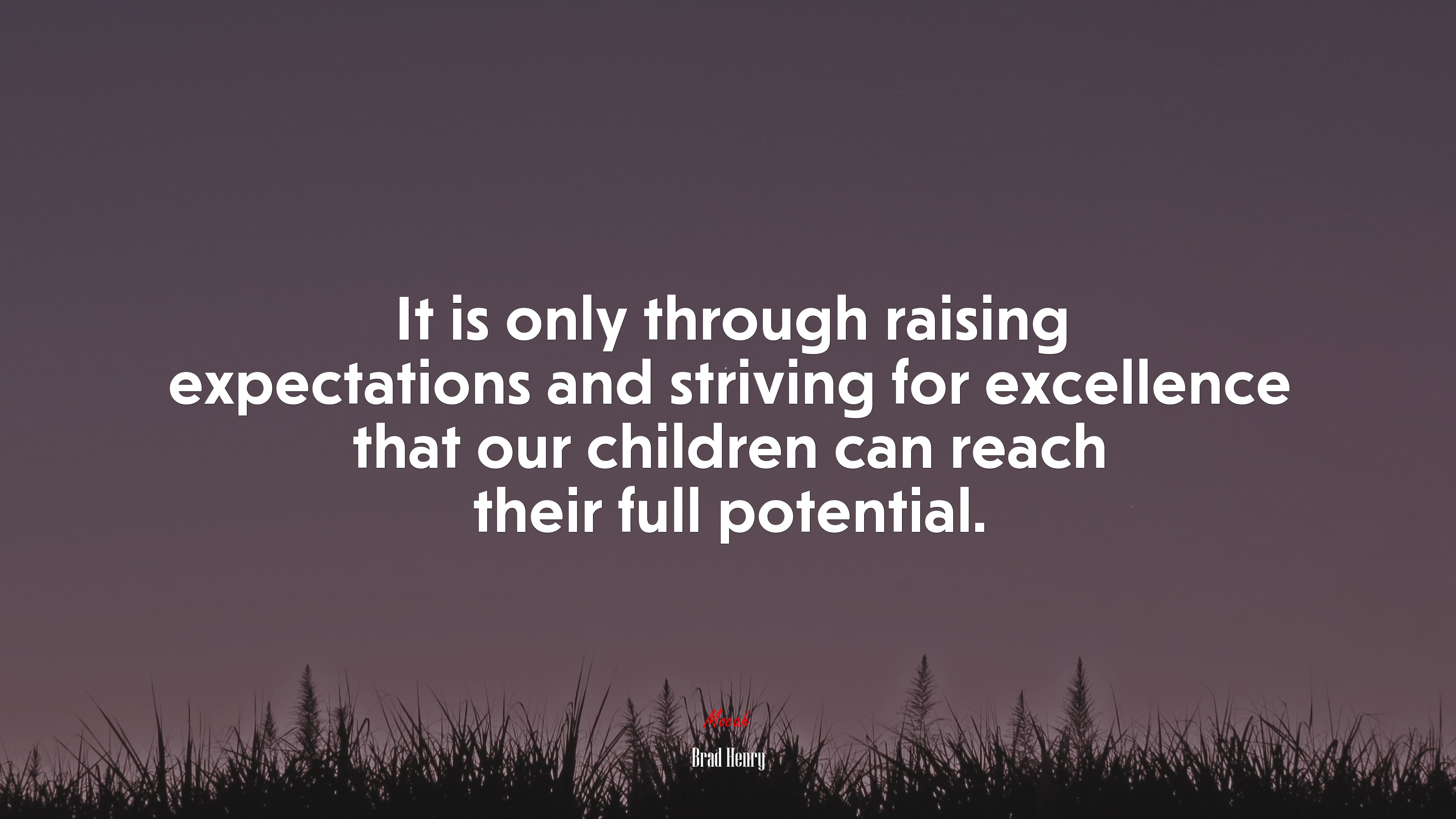 It is only through raising expectations and striving for excellence that our children can reach their full potential. | Brad Henry quote HD Wallpaper