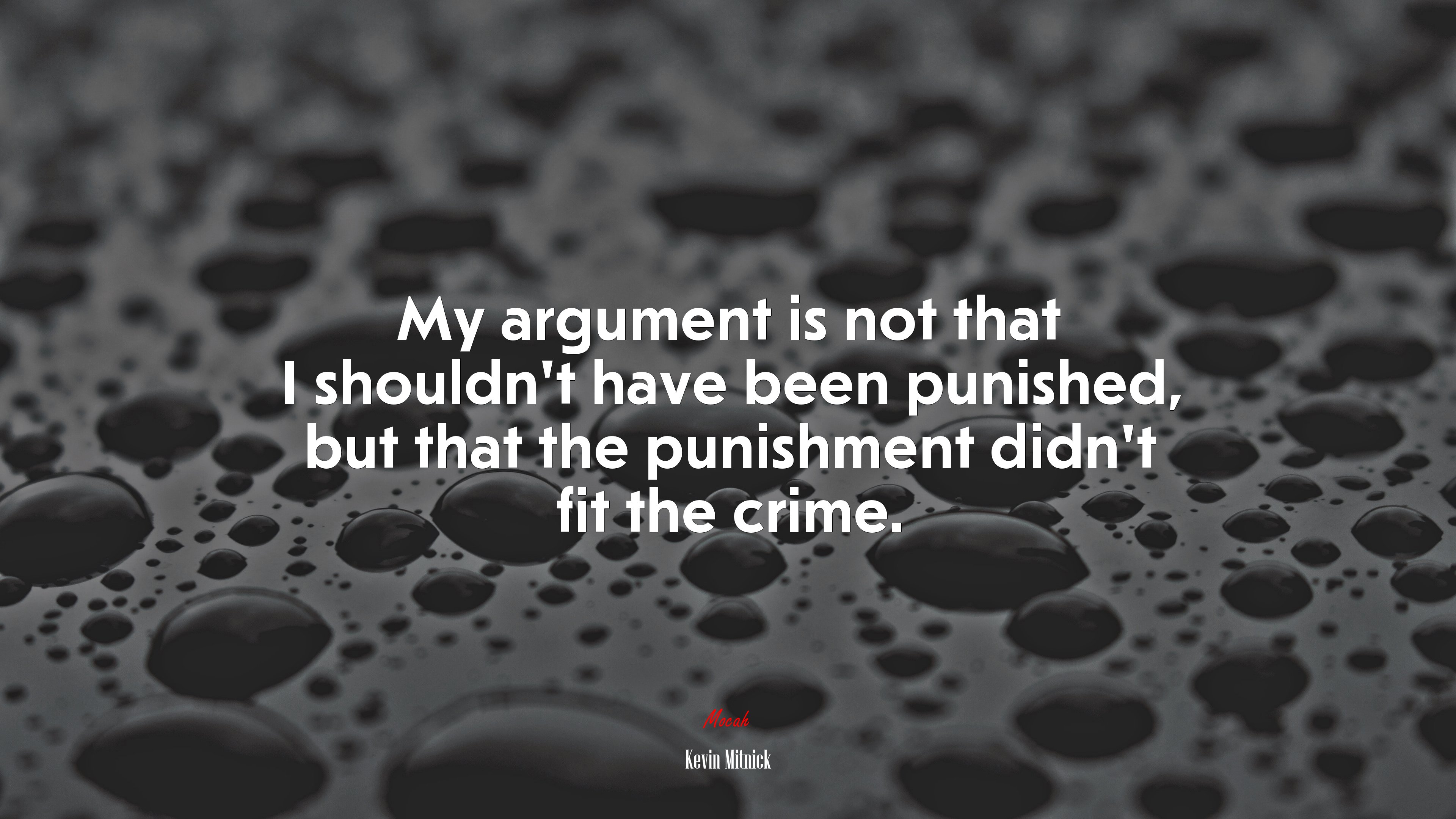 My argument is not that I shouldn’t have been punished, but that the punishment didn’t fit the crime. | Kevin Mitnick quote HD Wallpaper