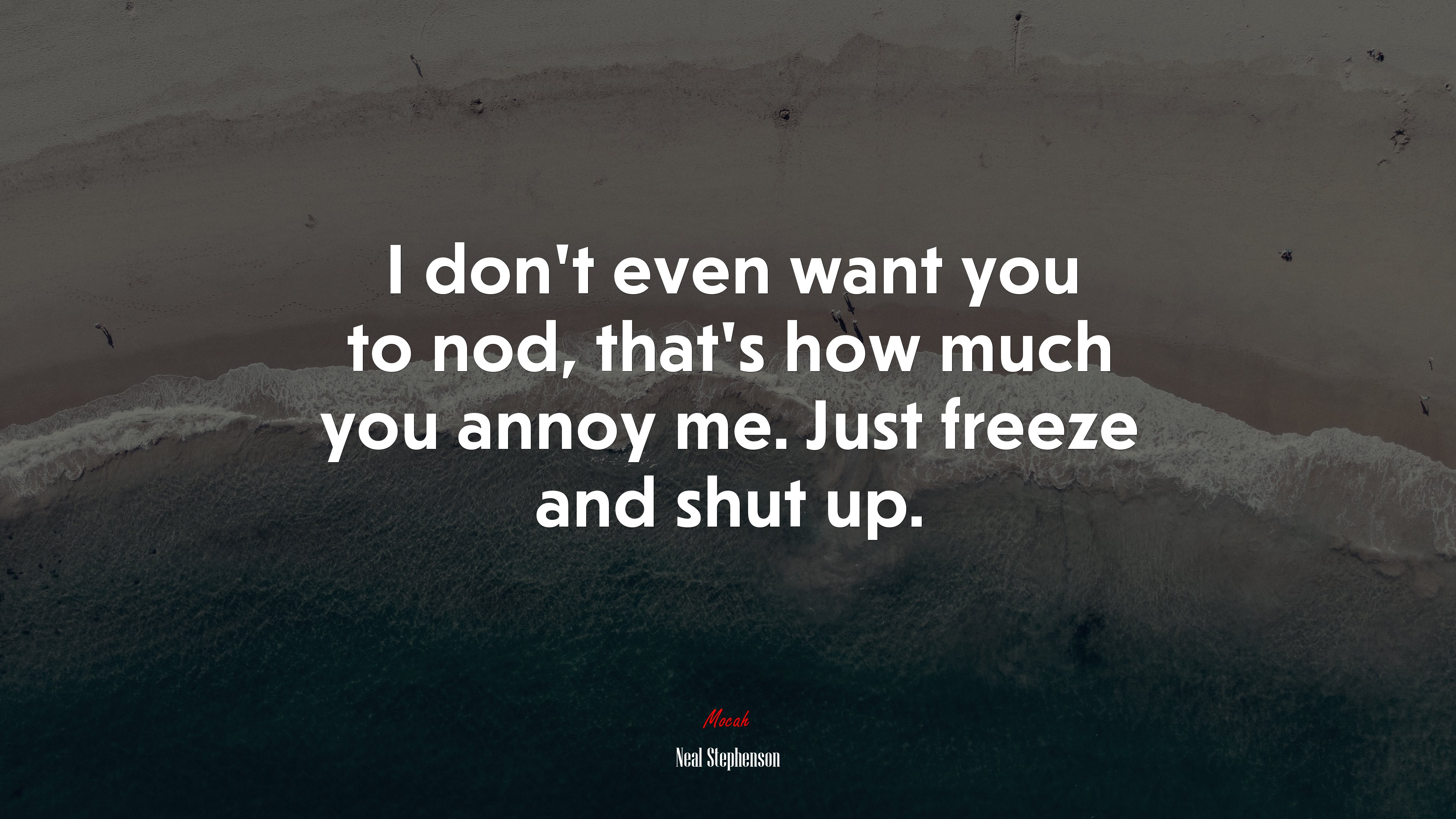 I don’t even want you to nod, that’s how much you annoy me. Just freeze and shut up. | Neal Stephenson quote HD Wallpaper