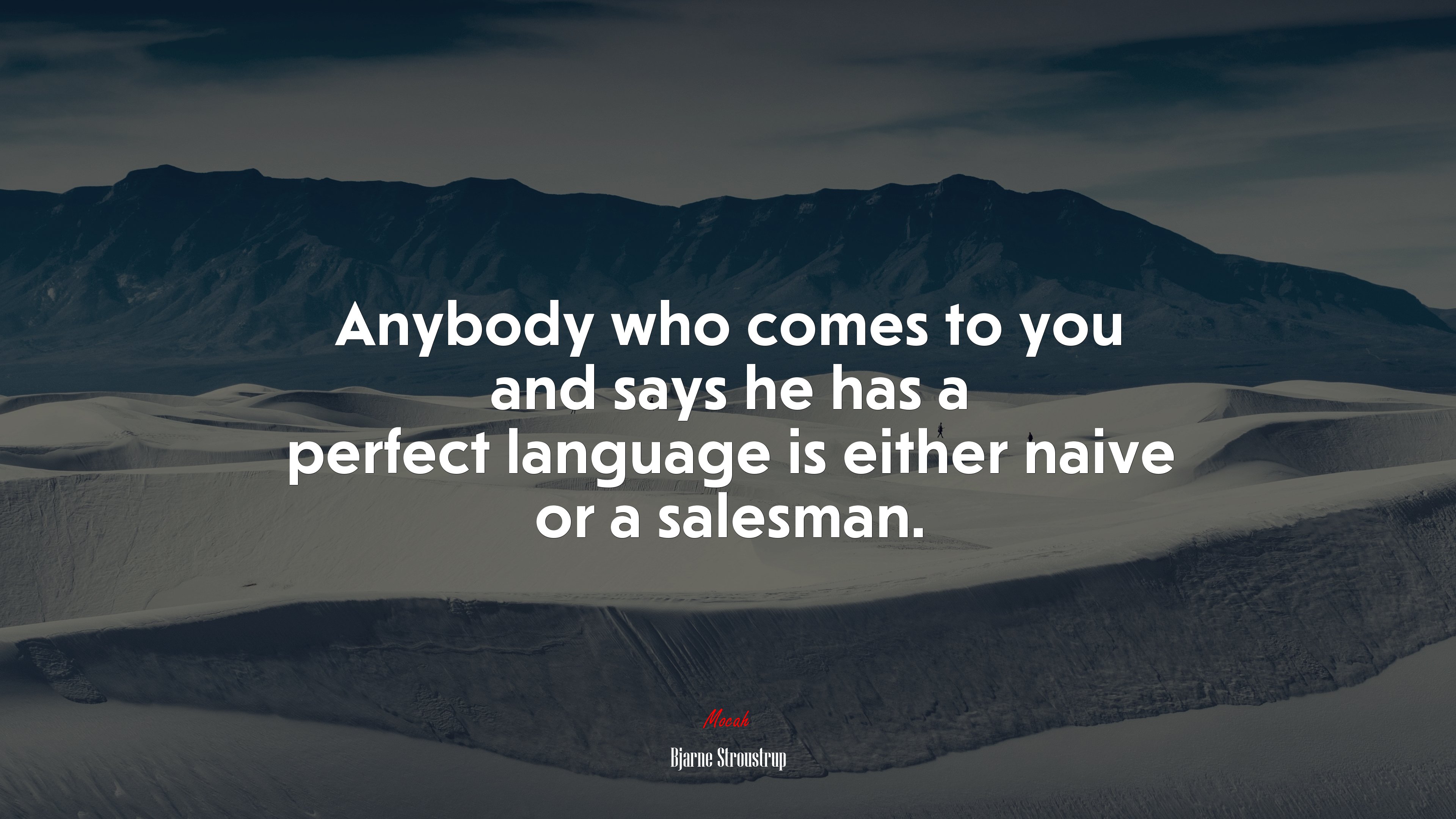 Anybody who comes to you and says he has a perfect language is either naive or a salesman. | Bjarne Stroustrup quote HD Wallpaper