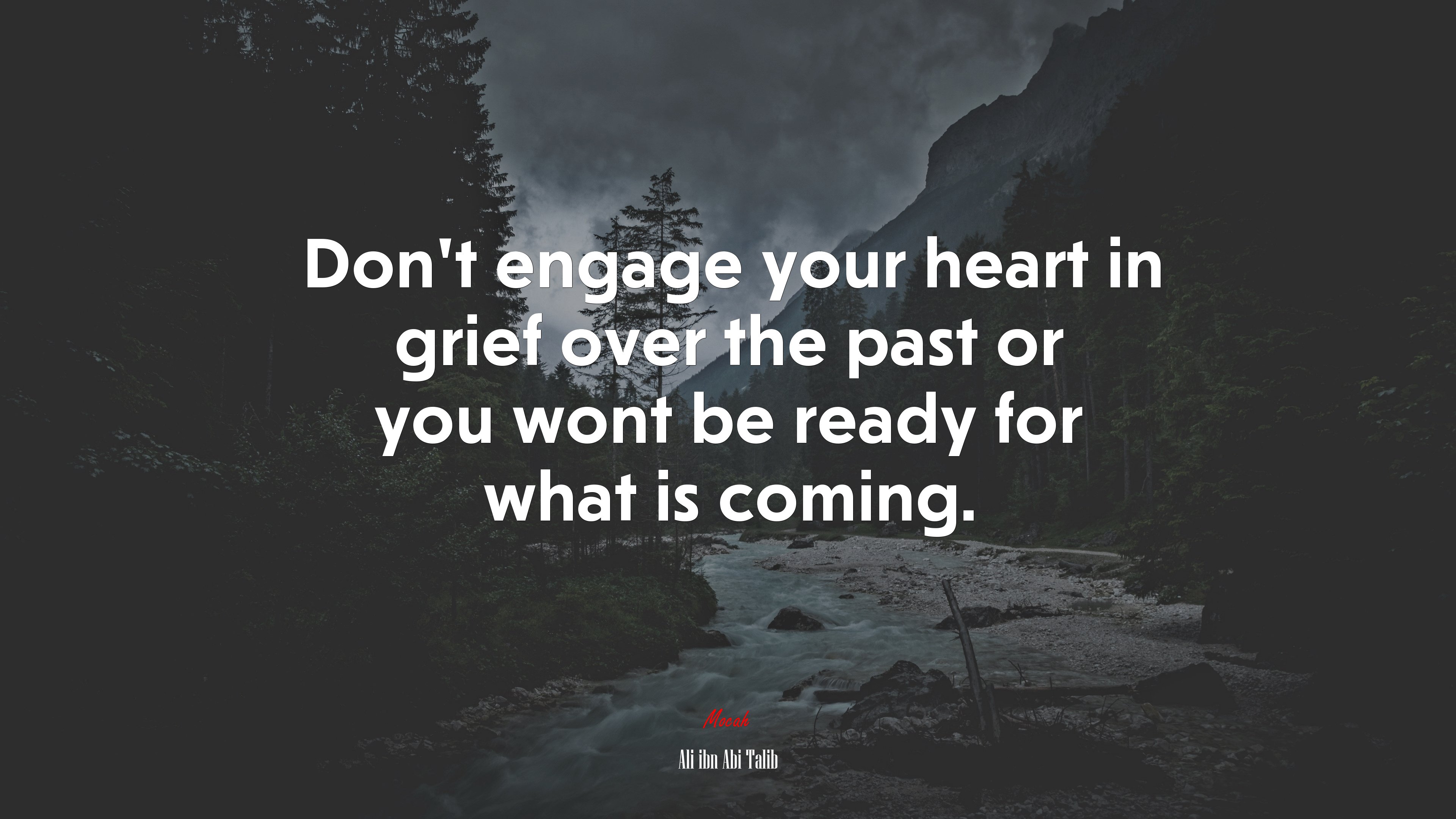 Don’t engage your heart in grief over the past or you wont be ready for what is coming. | Ali ibn Abi Talib quote HD Wallpaper