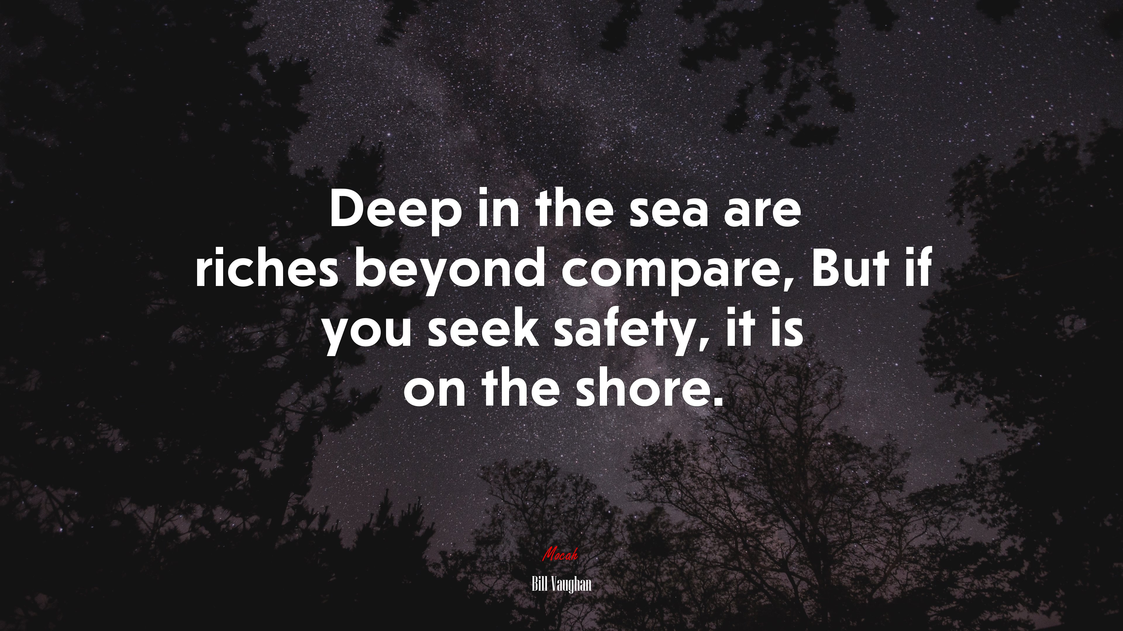 Deep in the sea are riches beyond compare, But if you seek safety, it is on the shore. | Bill Vaughan quote HD Wallpaper