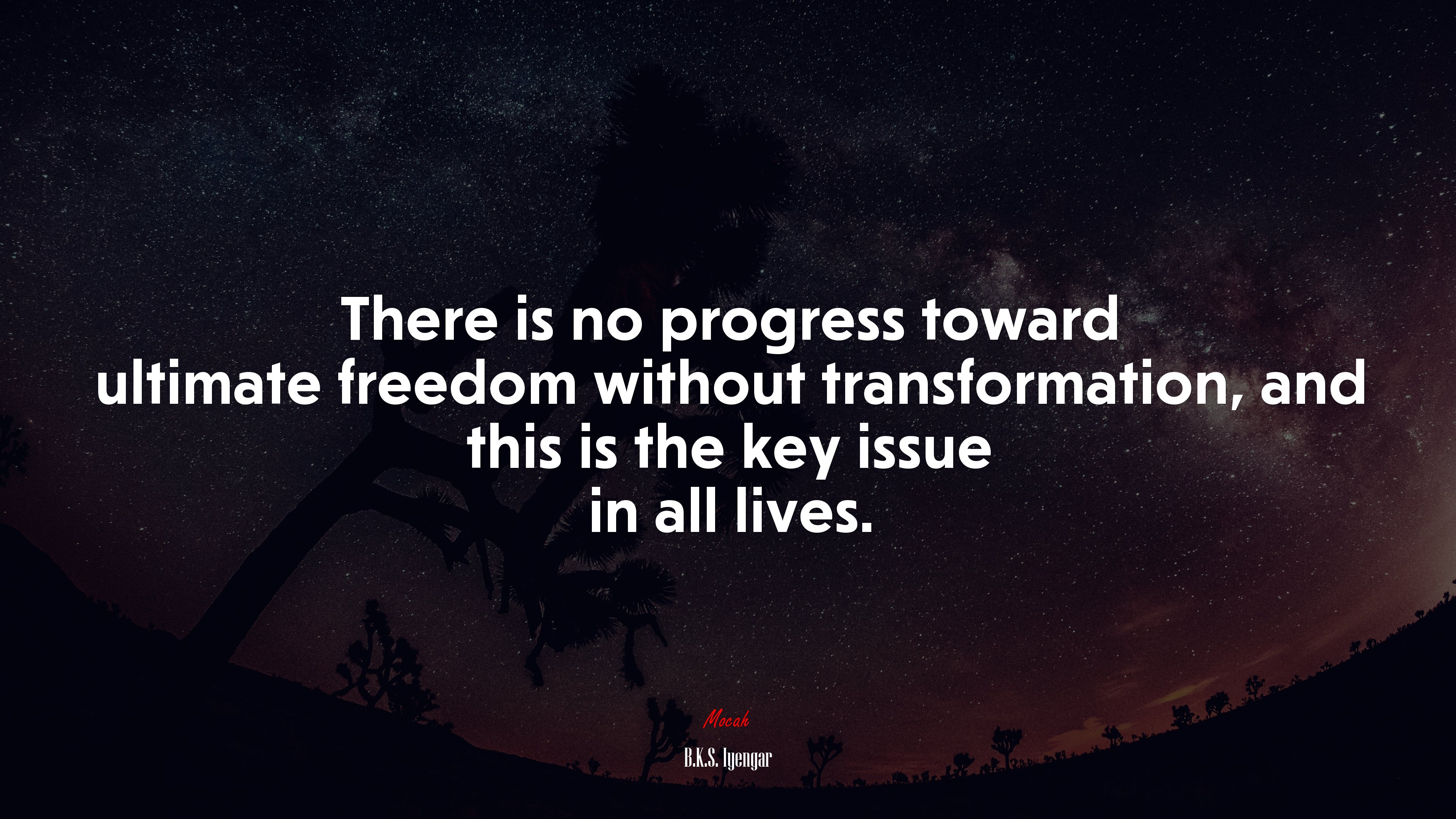 There is no progress toward ultimate freedom without transformation, and this is the key issue in all lives. | B.K.S. Iyengar quote HD Wallpaper
