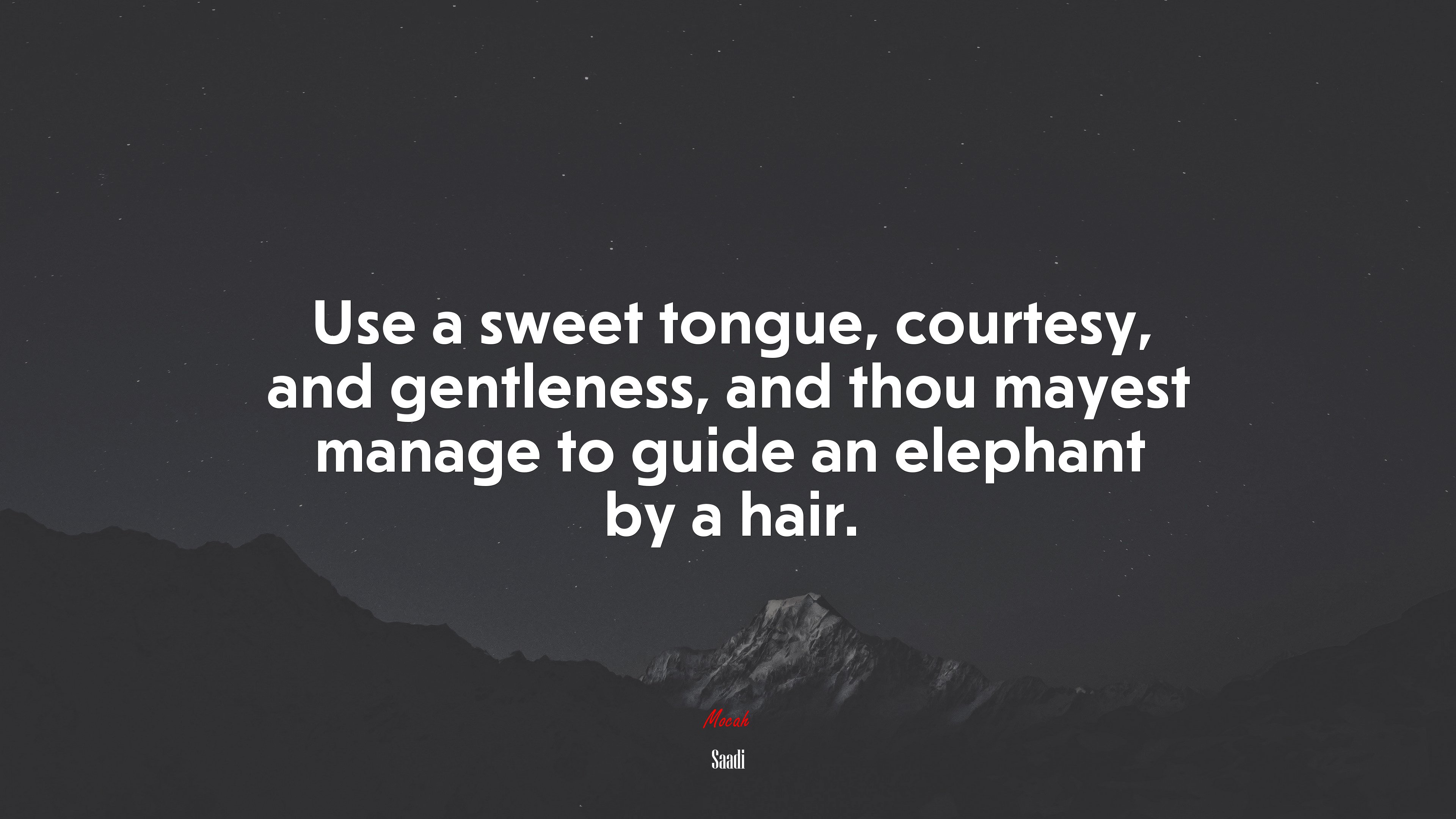 Use a sweet tongue, courtesy, and gentleness, and thou mayest manage to guide an elephant by a hair. | Saadi quote HD Wallpaper