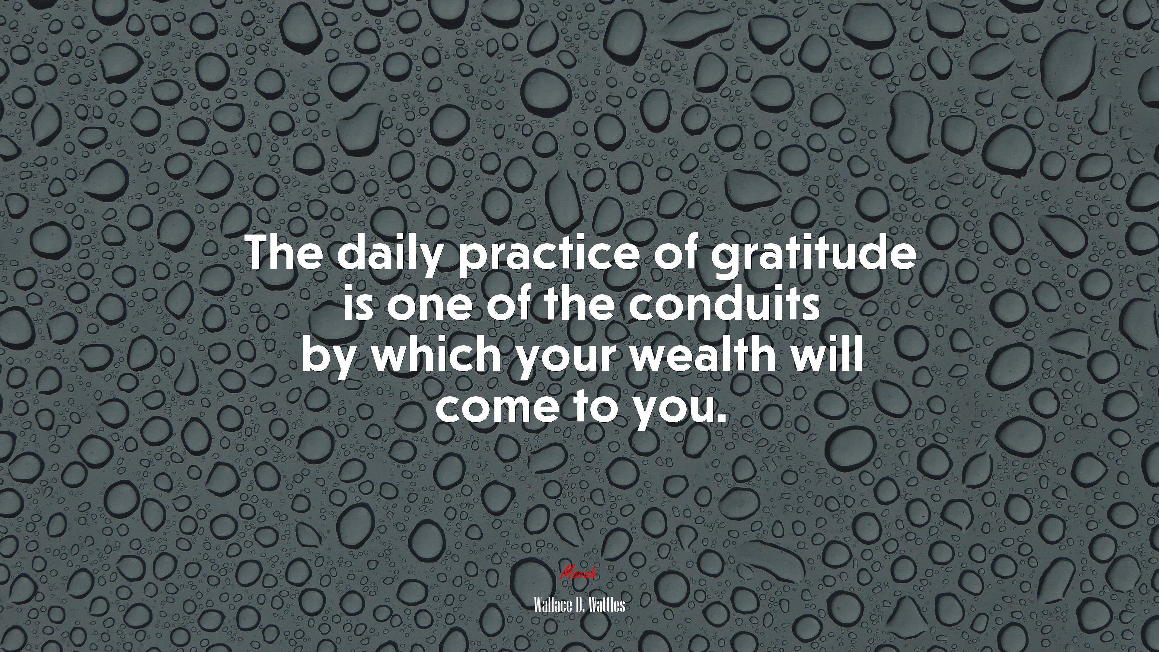 The daily practice of gratitude is one of the conduits by which your wealth will come to you. | Wallace D. Wattles quote HD Wallpaper
