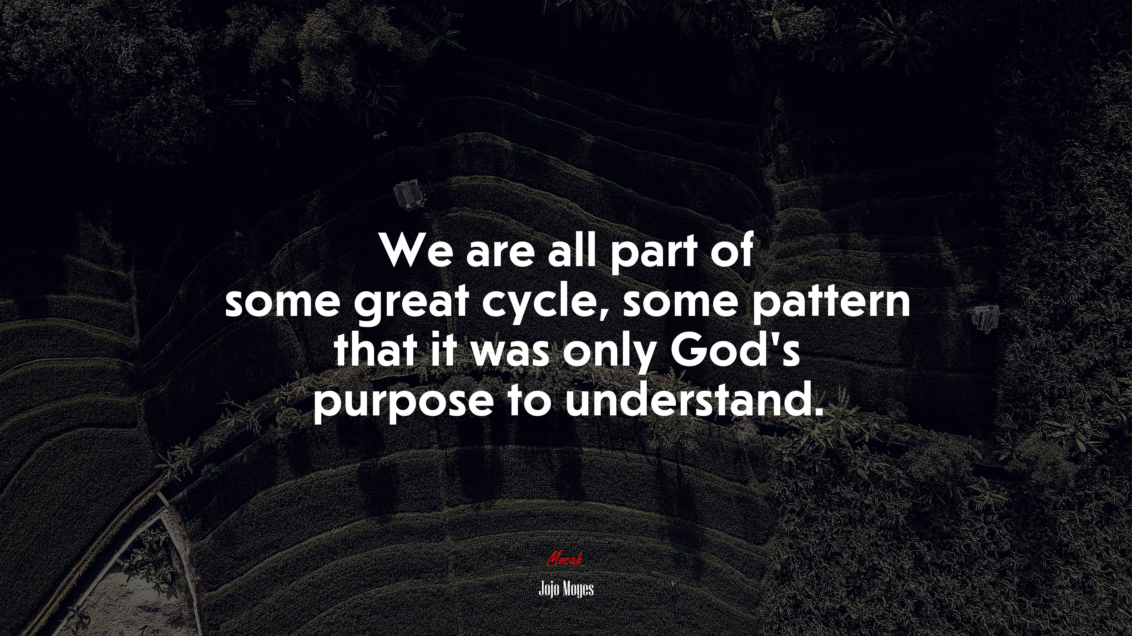 We are all part of some great cycle, some pattern that it was only God’s purpose to understand. | Jojo Moyes quote HD Wallpaper