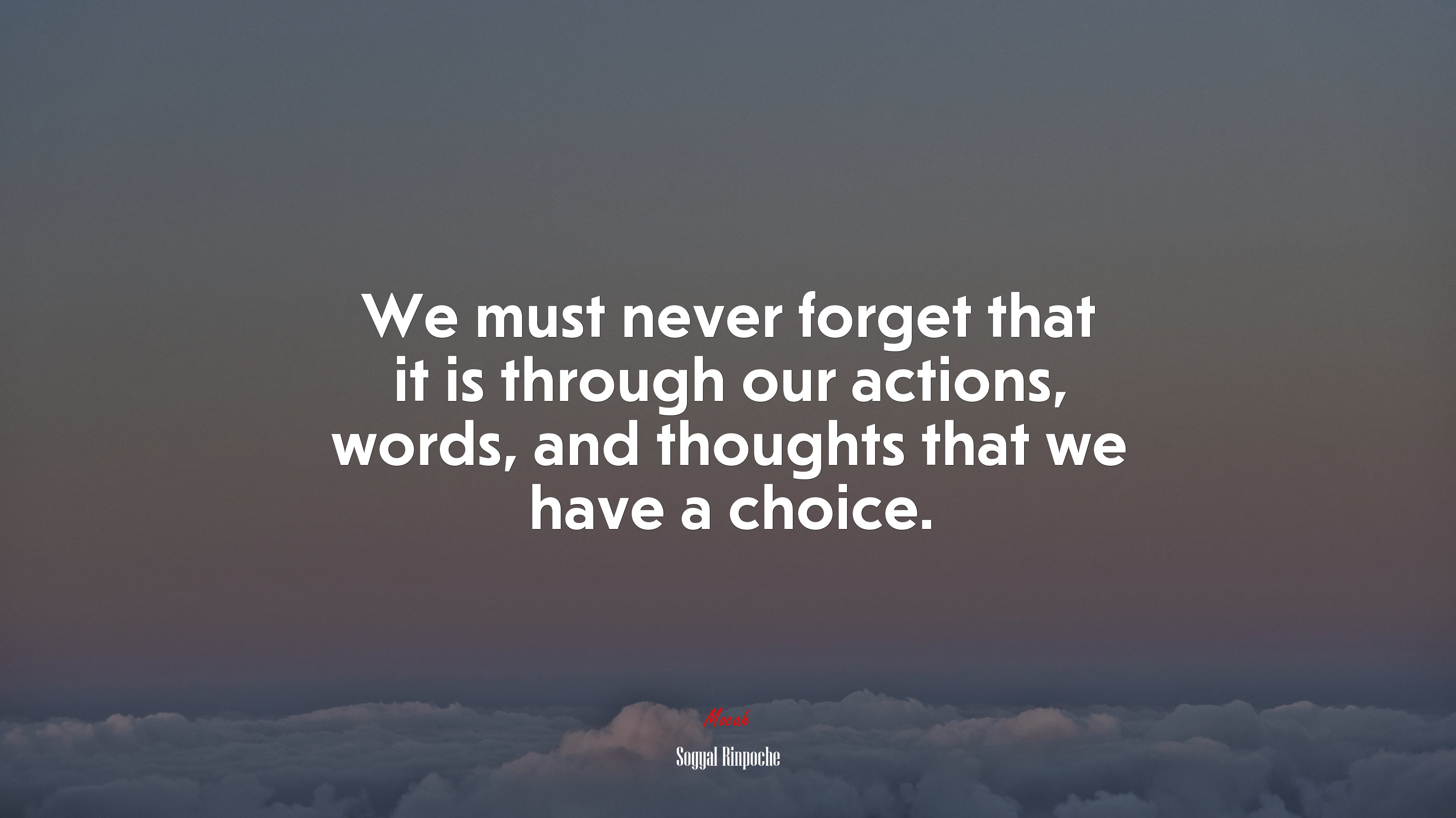 We must never forget that it is through our actions, words, and thoughts that we have a choice. | Sogyal Rinpoche quote HD Wallpaper