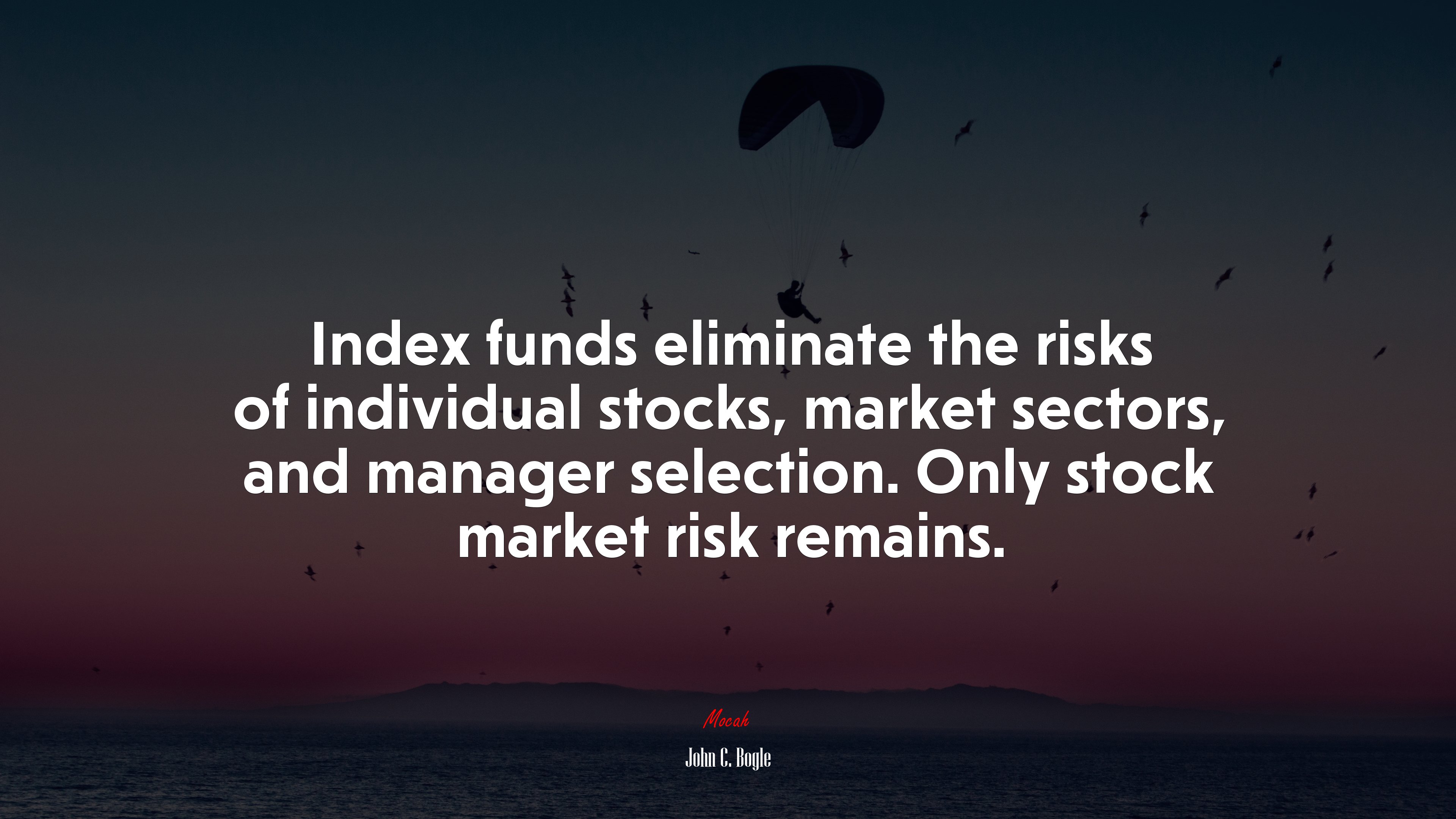 Index funds eliminate the risks of individual stocks, market sectors, and manager selection. Only stock market risk remains. | John C. Bogle quote HD Wallpaper