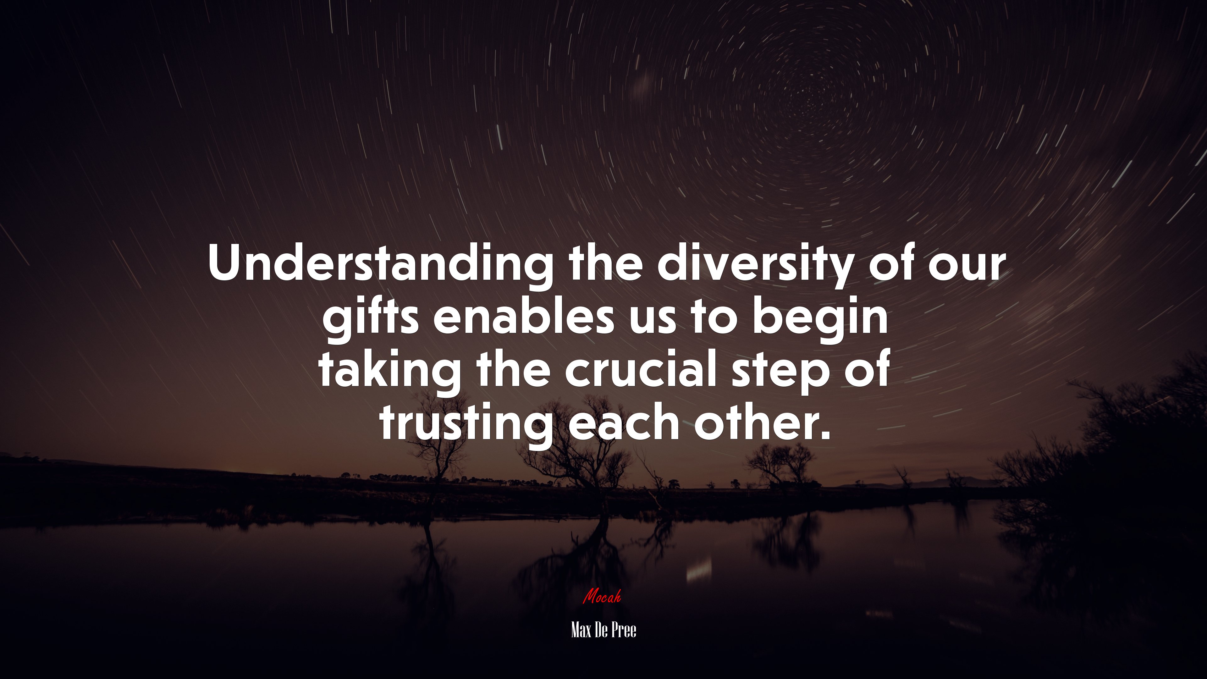 Understanding the diversity of our gifts enables us to begin taking the crucial step of trusting each other. | Max De Pree quote HD Wallpaper