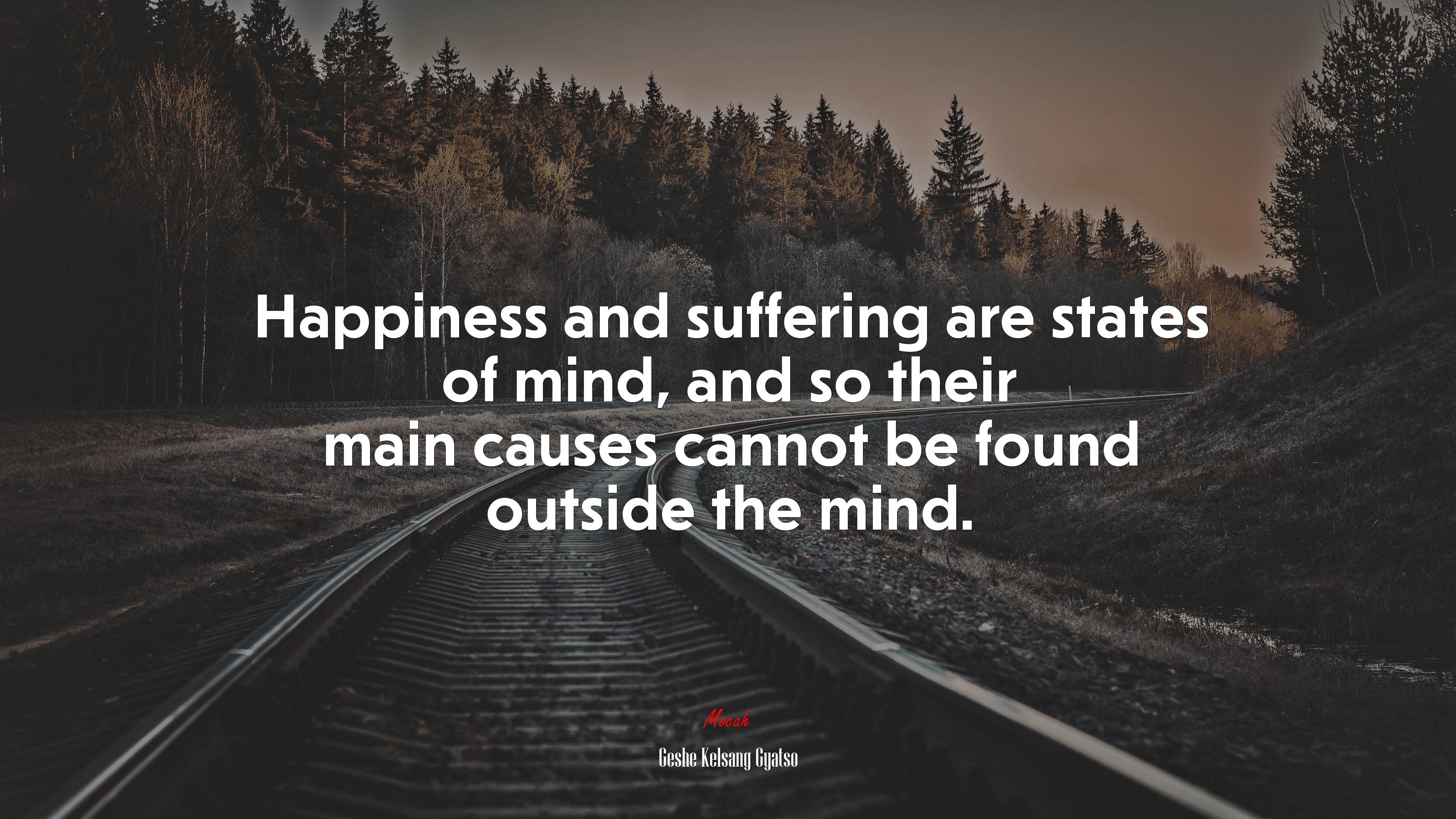 Happiness and suffering are states of mind, and so their main causes cannot be found outside the mind. | Geshe Kelsang Gyatso quote HD Wallpaper