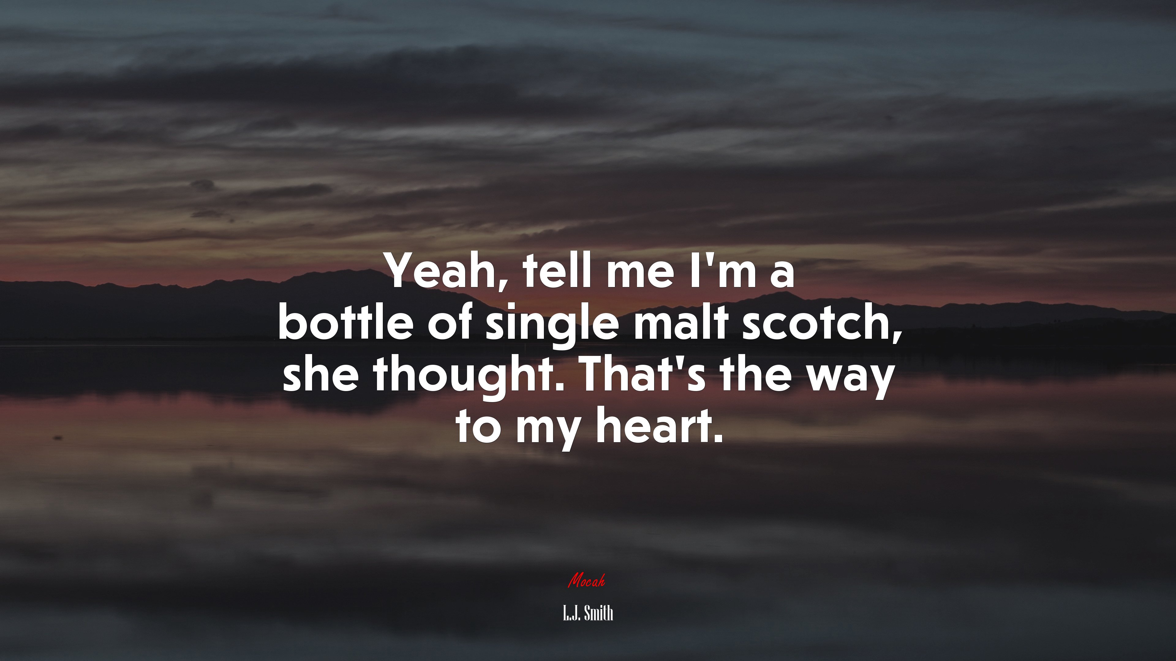 Yeah, tell me I’m a bottle of single malt scotch, she thought. That’s the way to my heart. | L.J. Smith quote HD Wallpaper