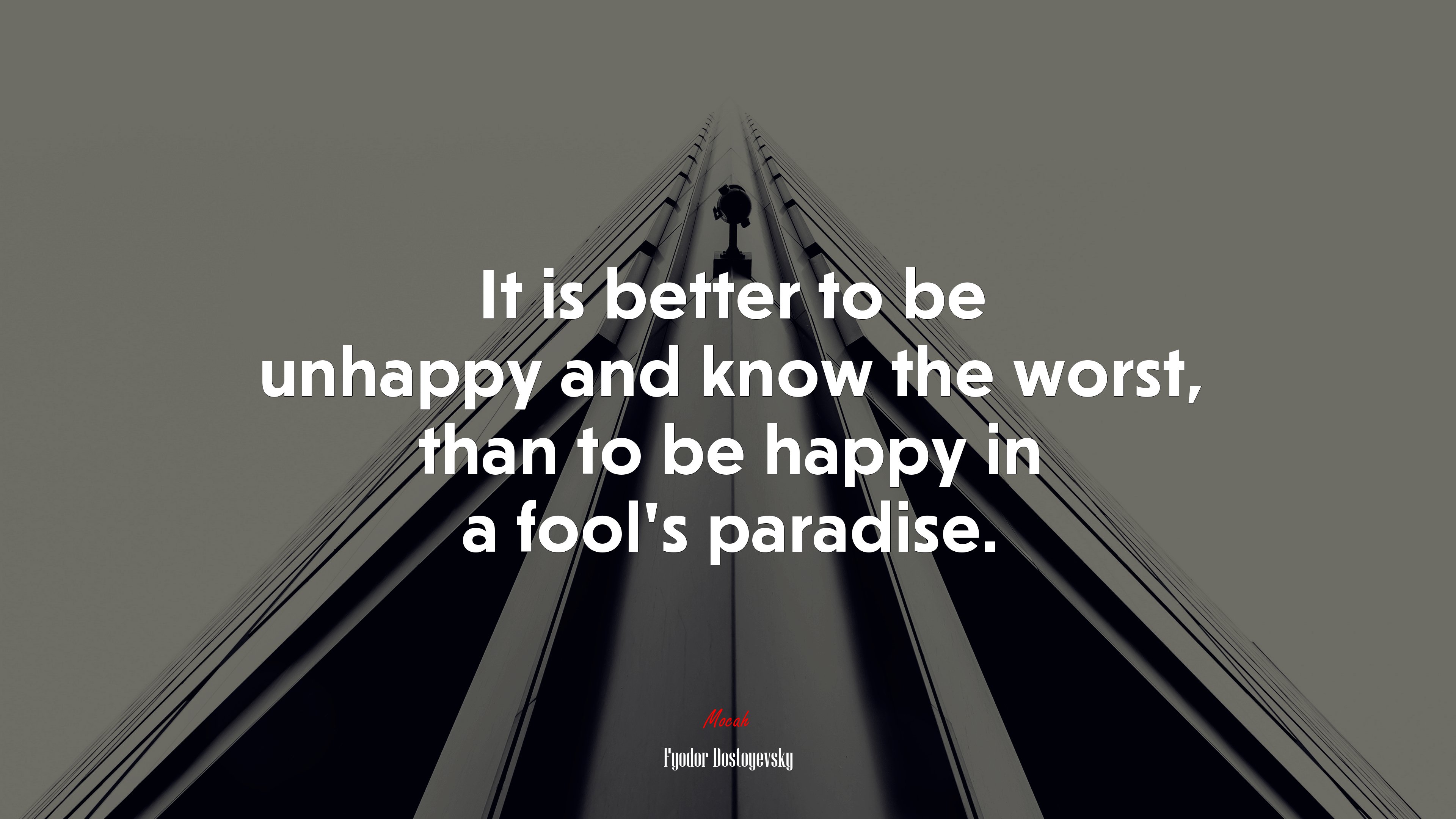It is better to be unhappy and know the worst, than to be happy in a fool’s paradise. | Fyodor Dostoyevsky quote HD Wallpaper
