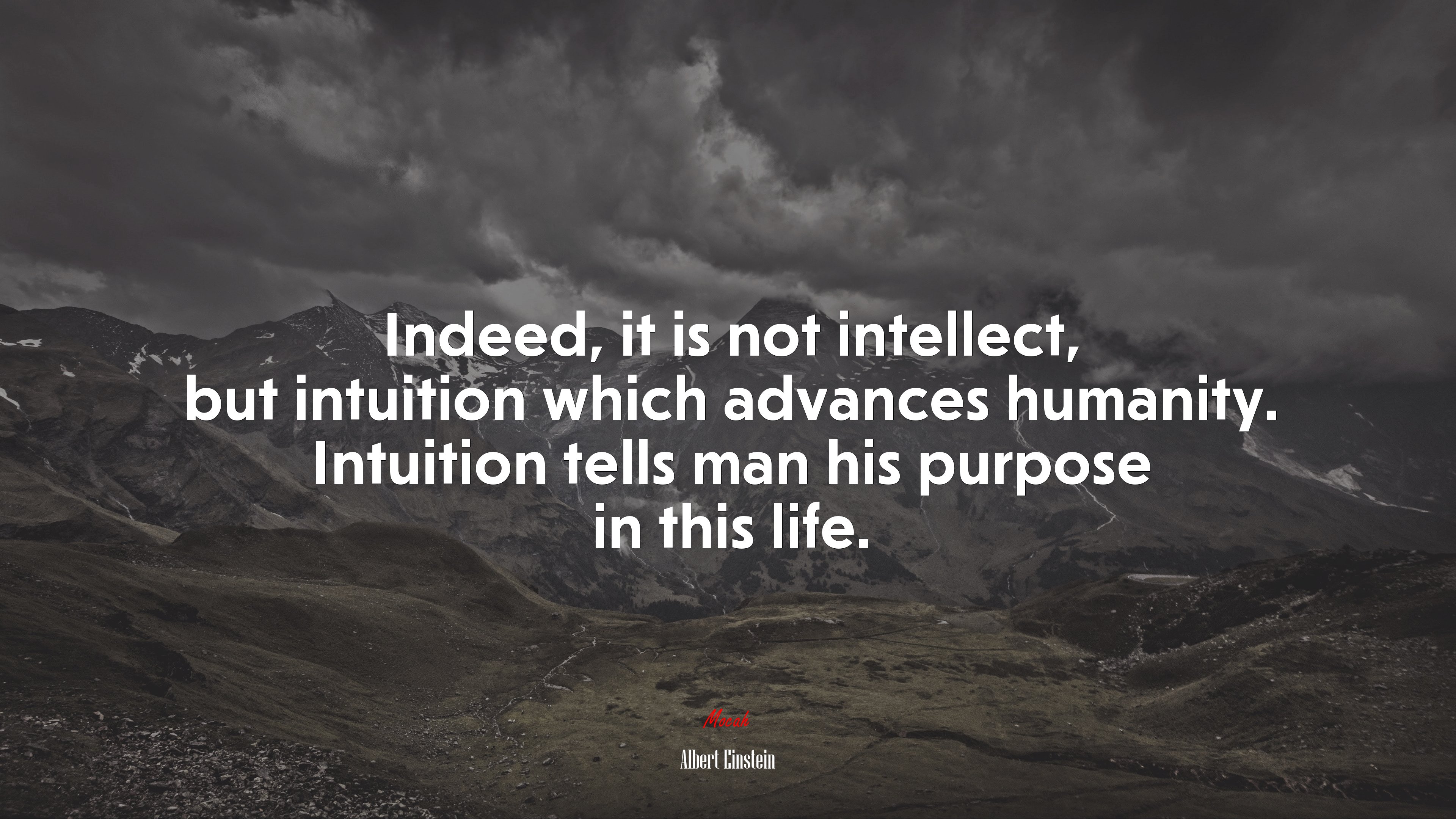 Indeed, it is not intellect, but intuition which advances humanity. Intuition tells man his purpose in this life. | Albert Einstein quote HD Wallpaper