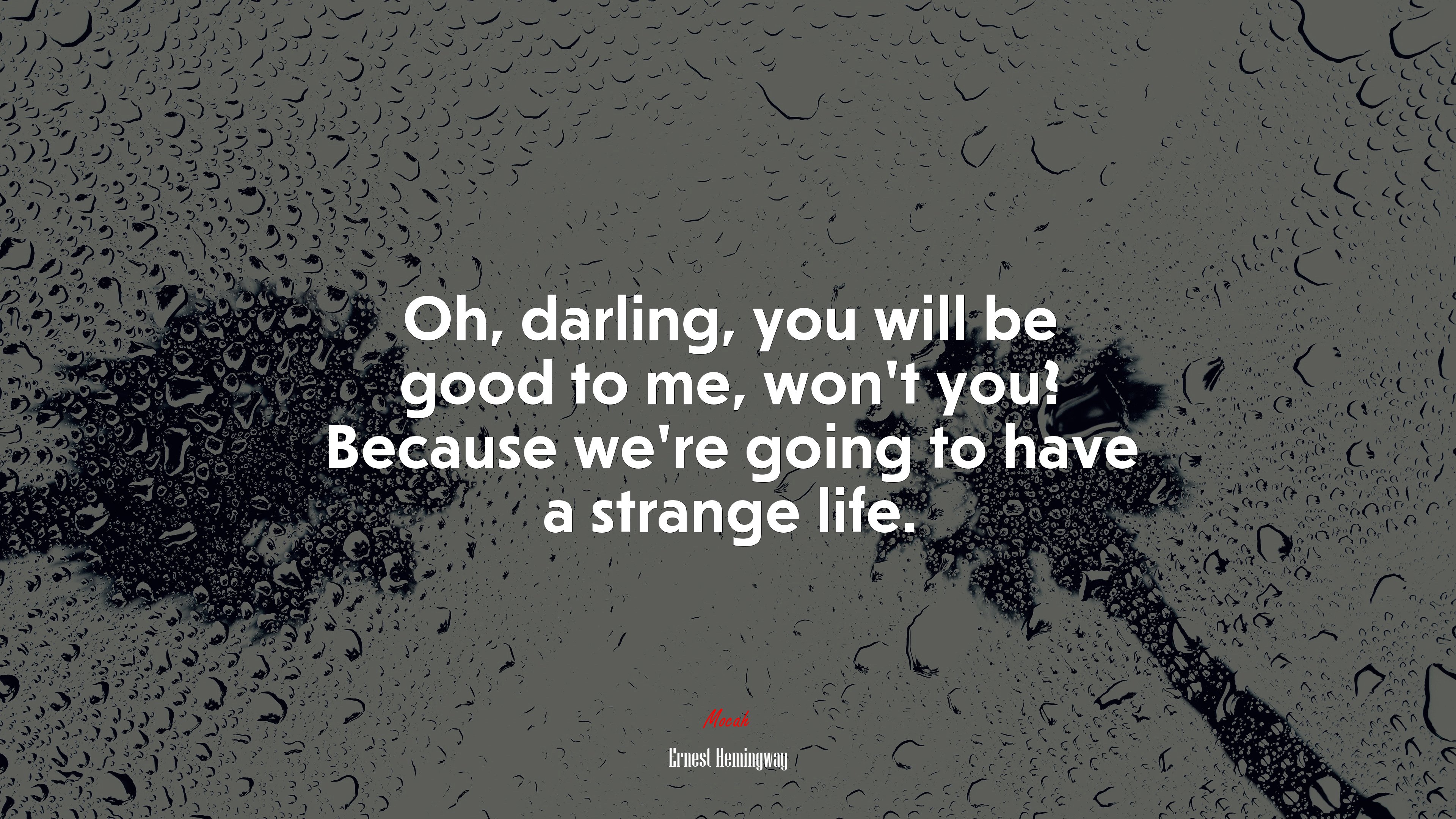Oh, darling, you will be good to me, won’t you? Because we’re going to have a strange life. | Ernest Hemingway quote HD Wallpaper