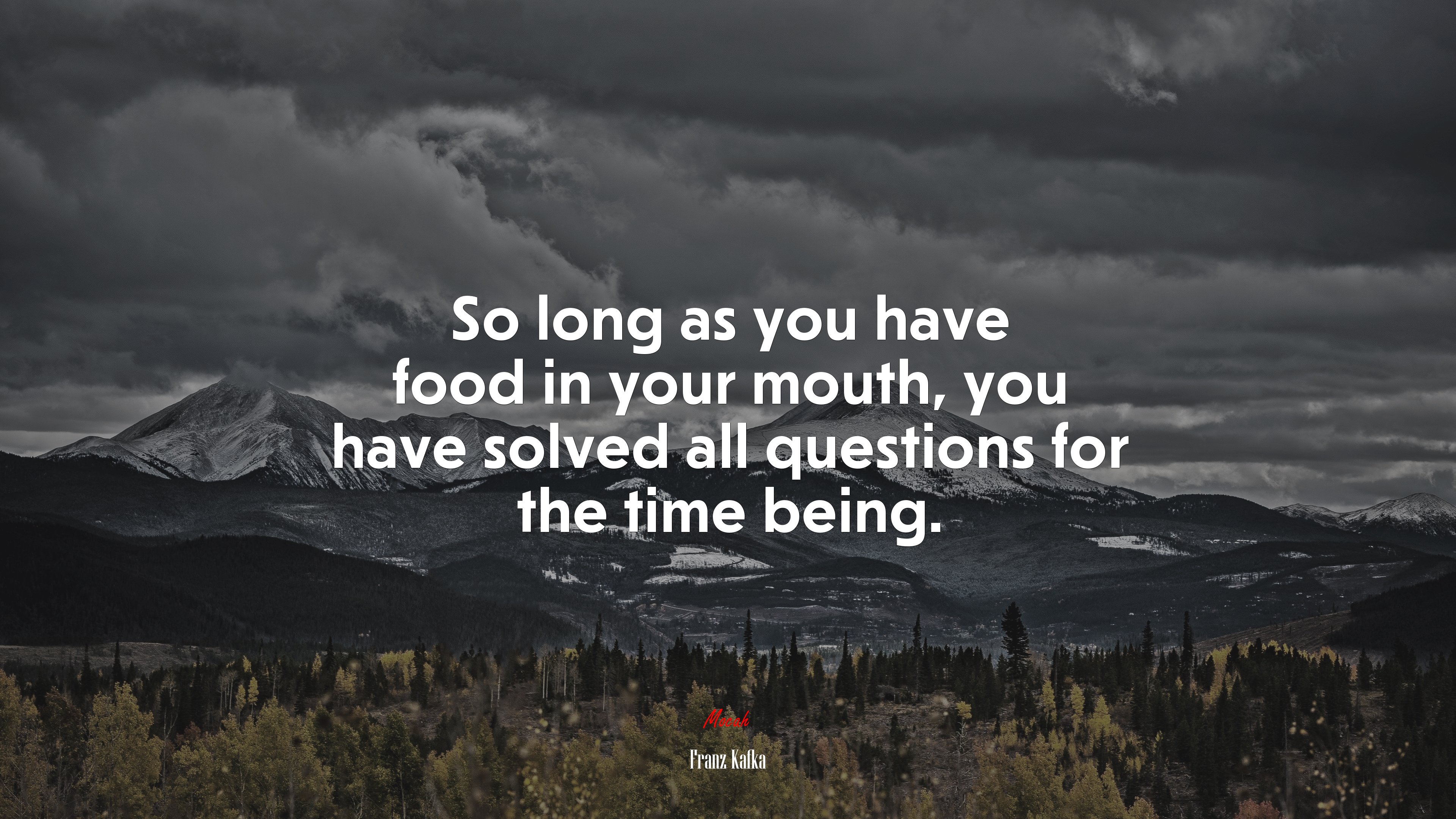 So long as you have food in your mouth, you have solved all questions for the time being. | Franz Kafka quote HD Wallpaper