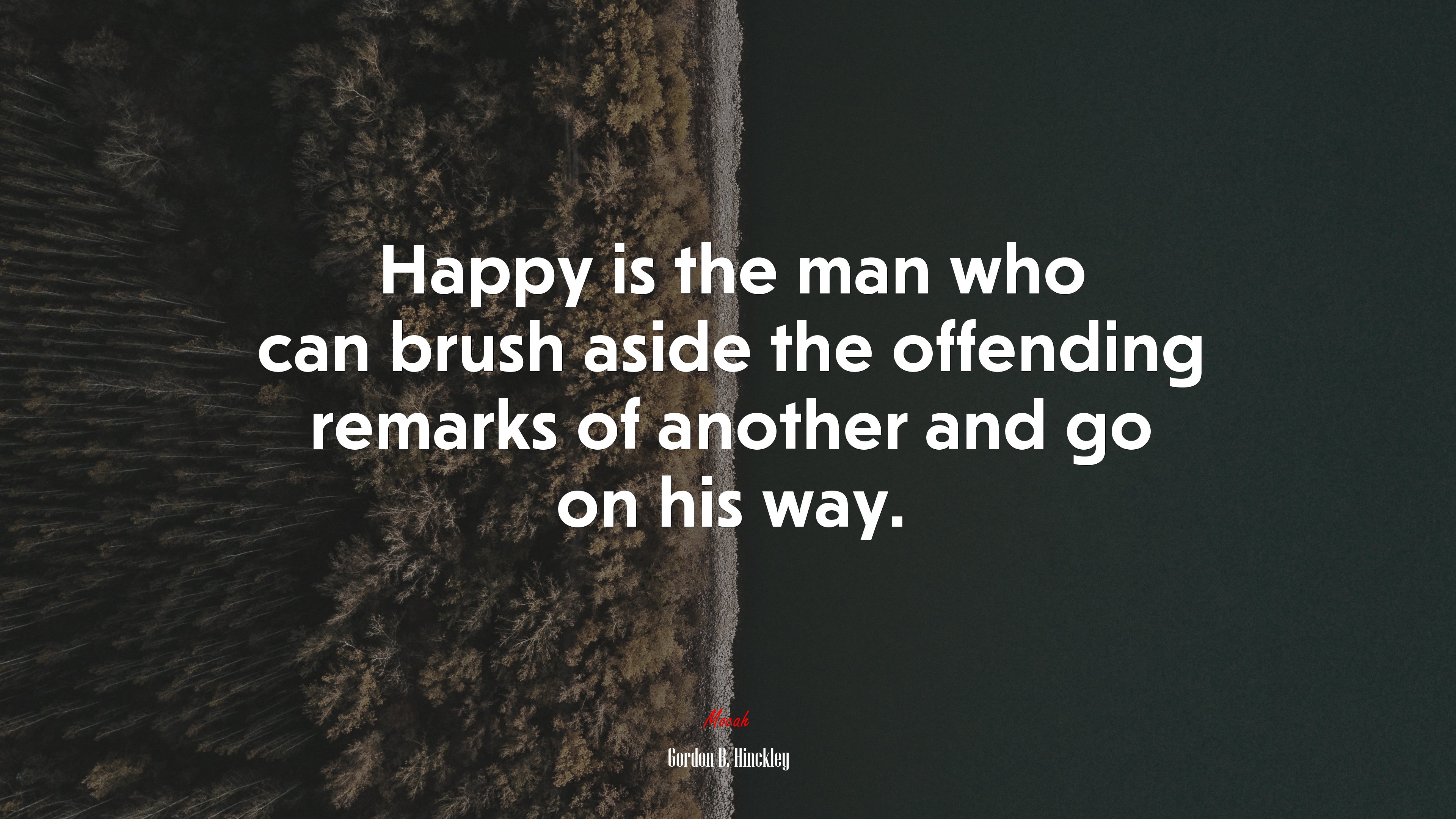 Happy is the man who can brush aside the offending remarks of another and go on his way. | Gordon B. Hinckley quote HD Wallpaper
