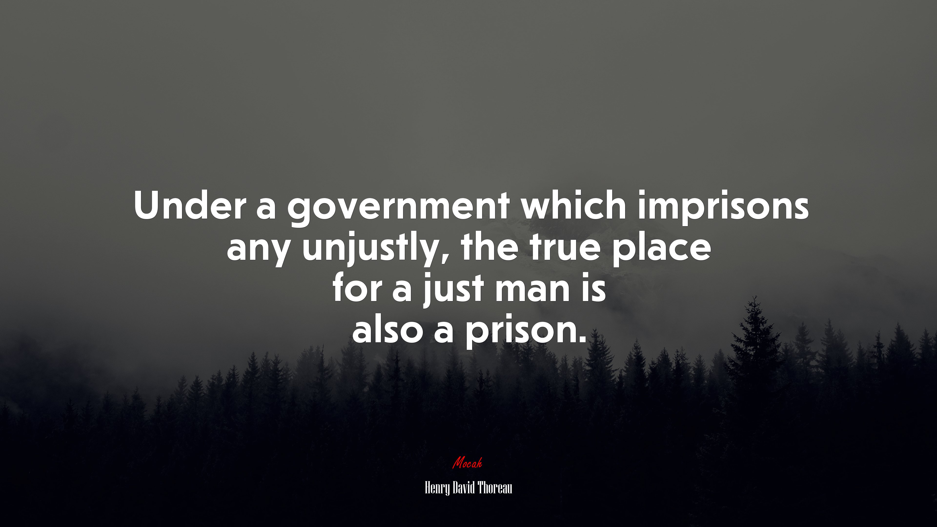 Under a government which imprisons any unjustly, the true place for a just man is also a prison. | Henry David Thoreau quote HD Wallpaper