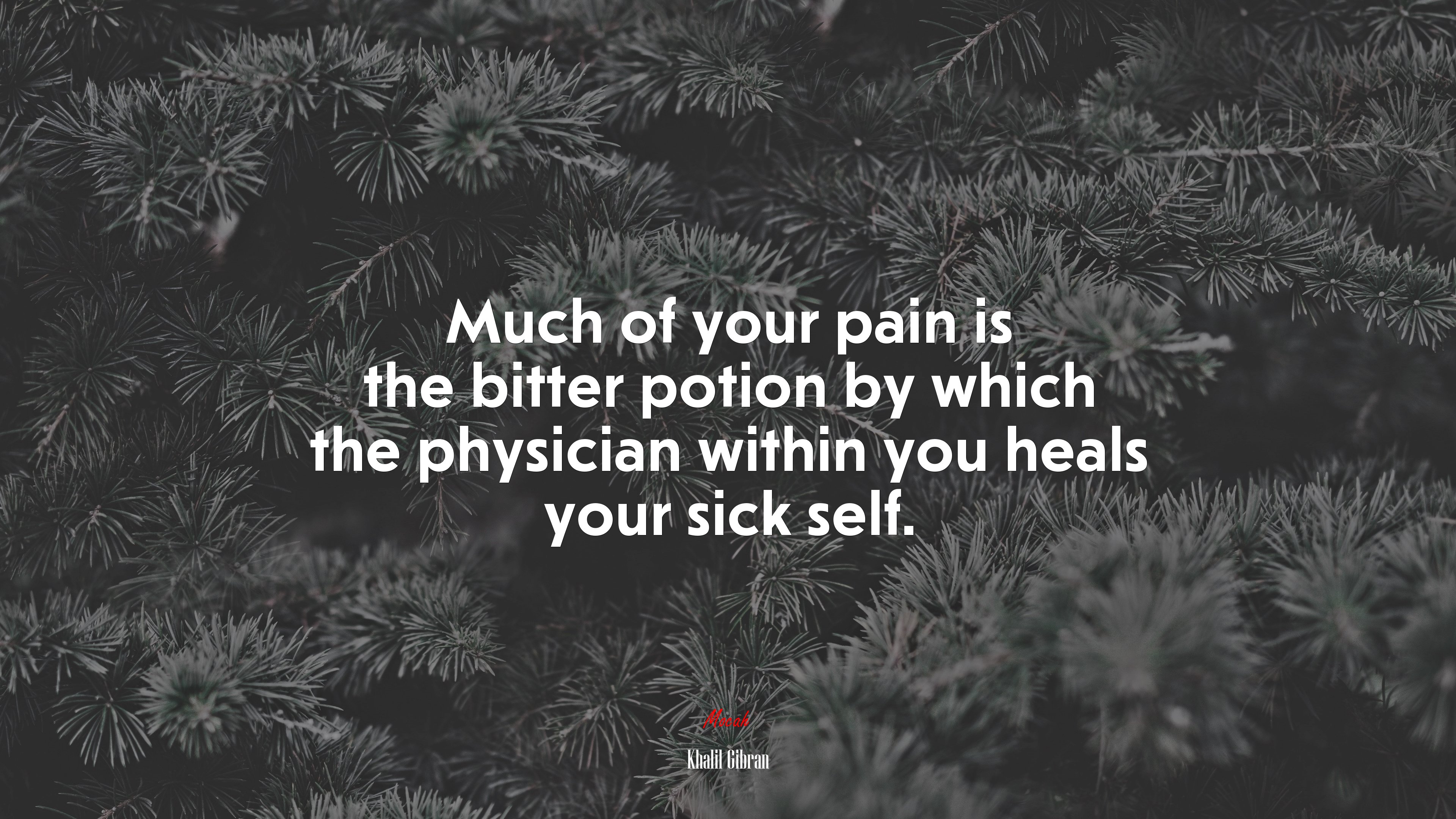 Much of your pain is the bitter potion by which the physician within you heals your sick self. | Khalil Gibran quote HD Wallpaper