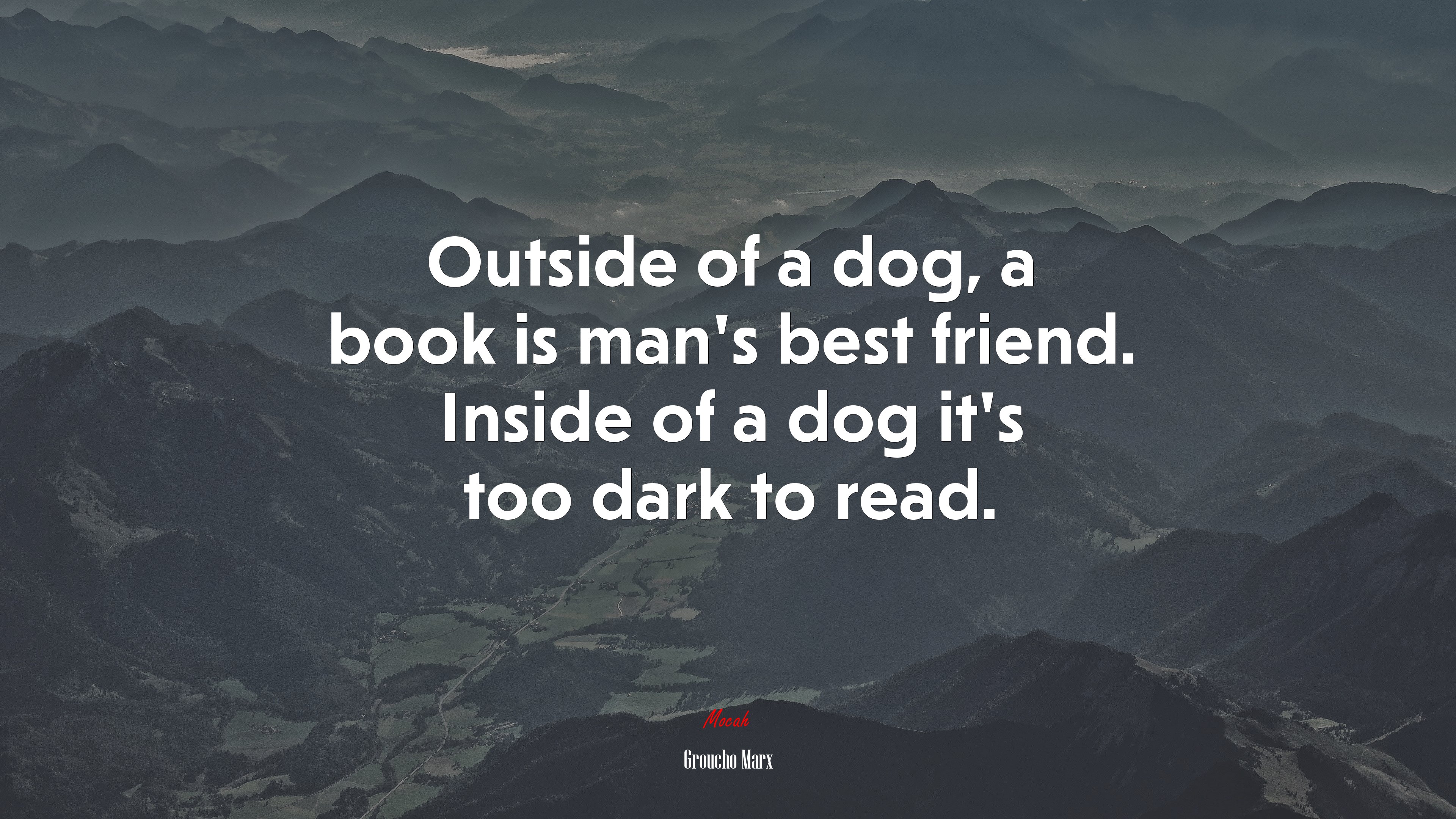 Outside of a dog, a book is mans best friend. Inside of a dog its too dark to read. | Groucho Marx quote HD Wallpaper